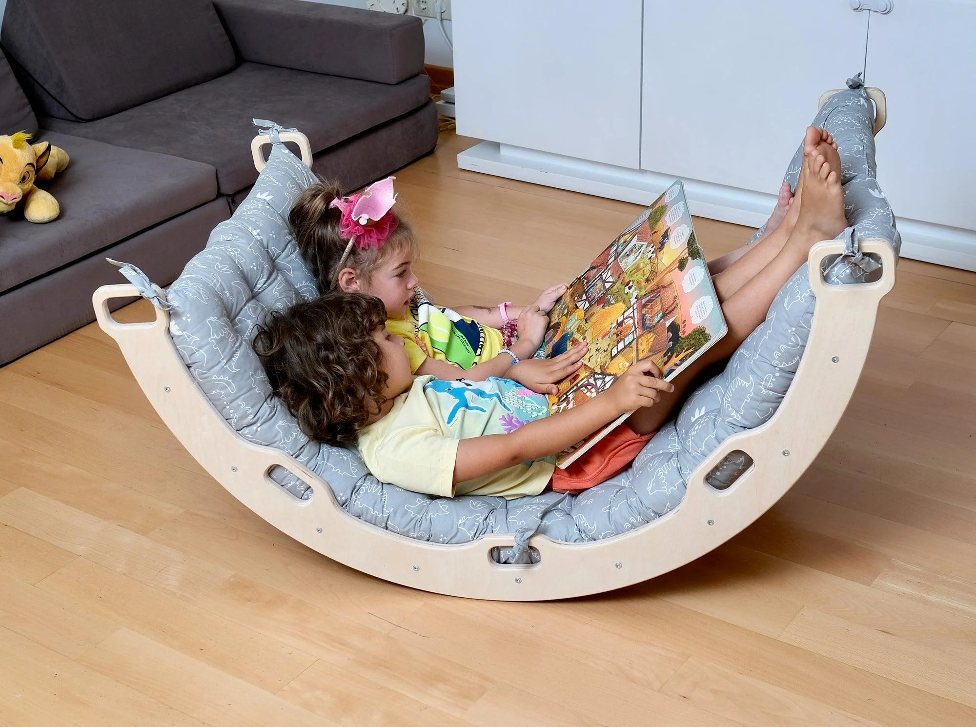 Montessori Arch/Rocker With Gray Dinosaur Pattern Pillow Set - Image 12