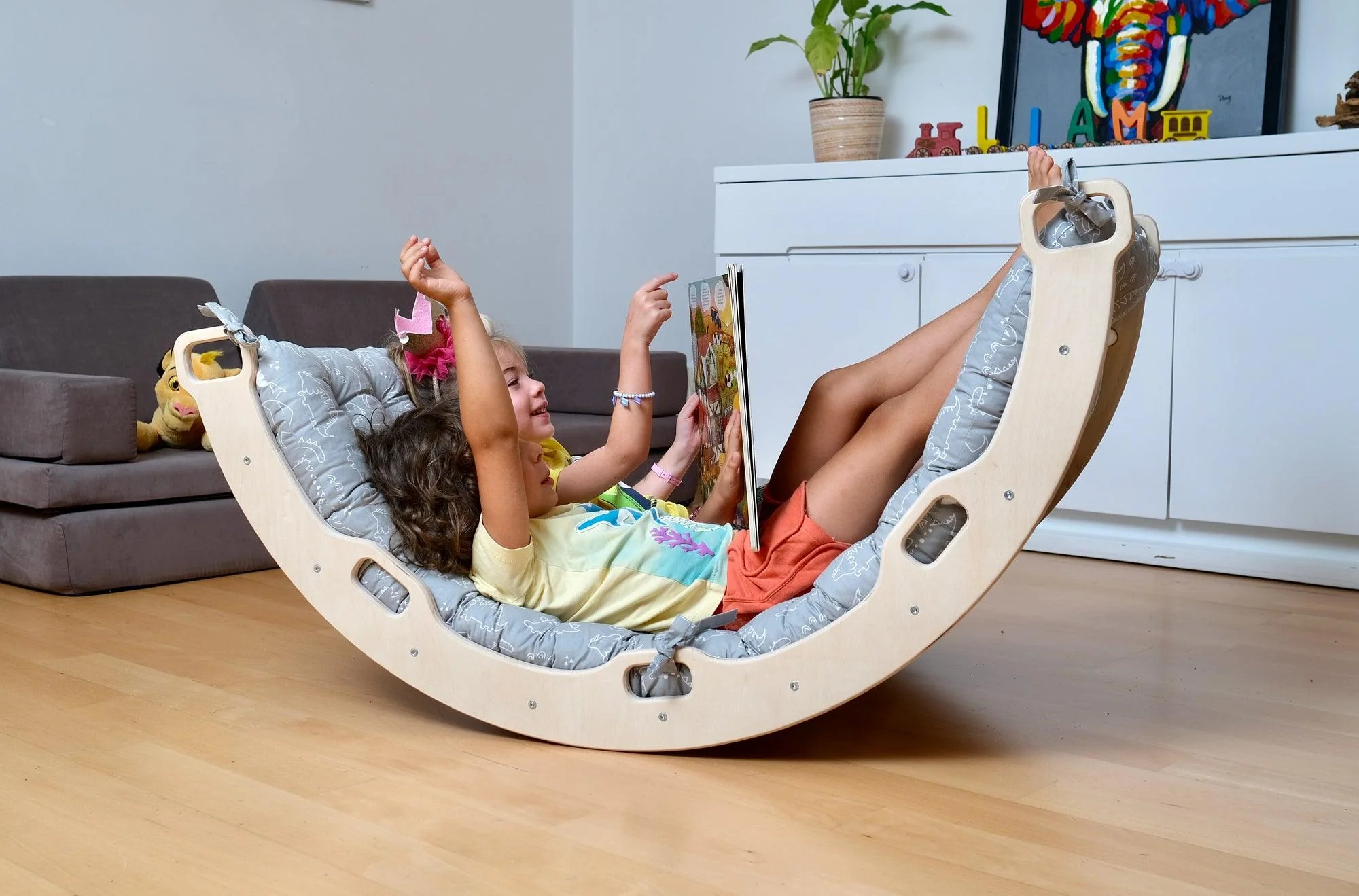 Montessori Arch/Rocker With Gray Dinosaur Pattern Pillow Set - Image 13