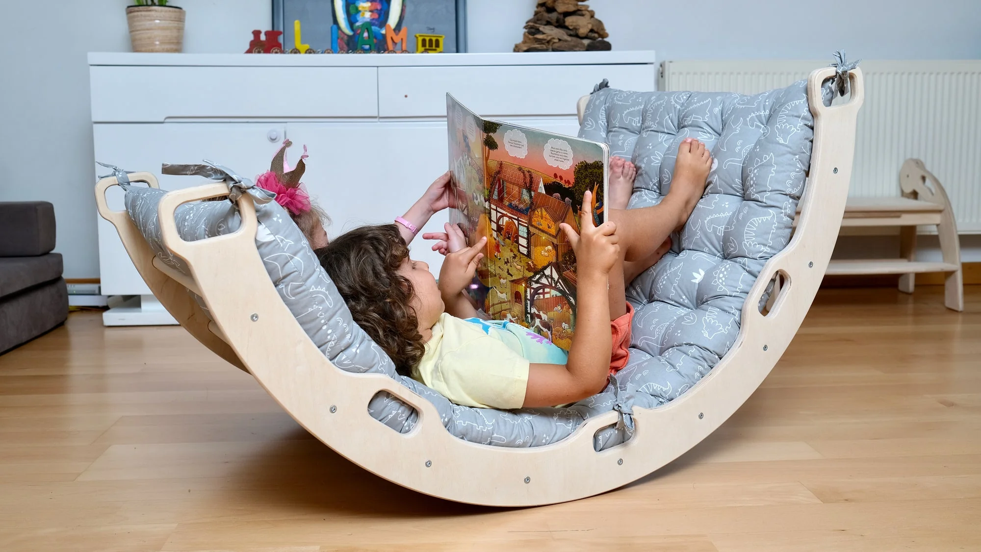 Montessori Arch/Rocker With Gray Dinosaur Pattern Pillow Set - Image 16