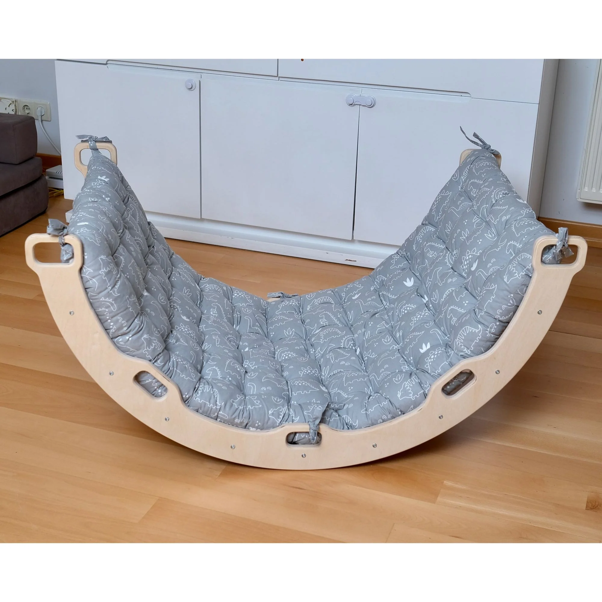 Montessori Arch/Rocker With Gray Dinosaur Pattern Pillow Set - Image 2