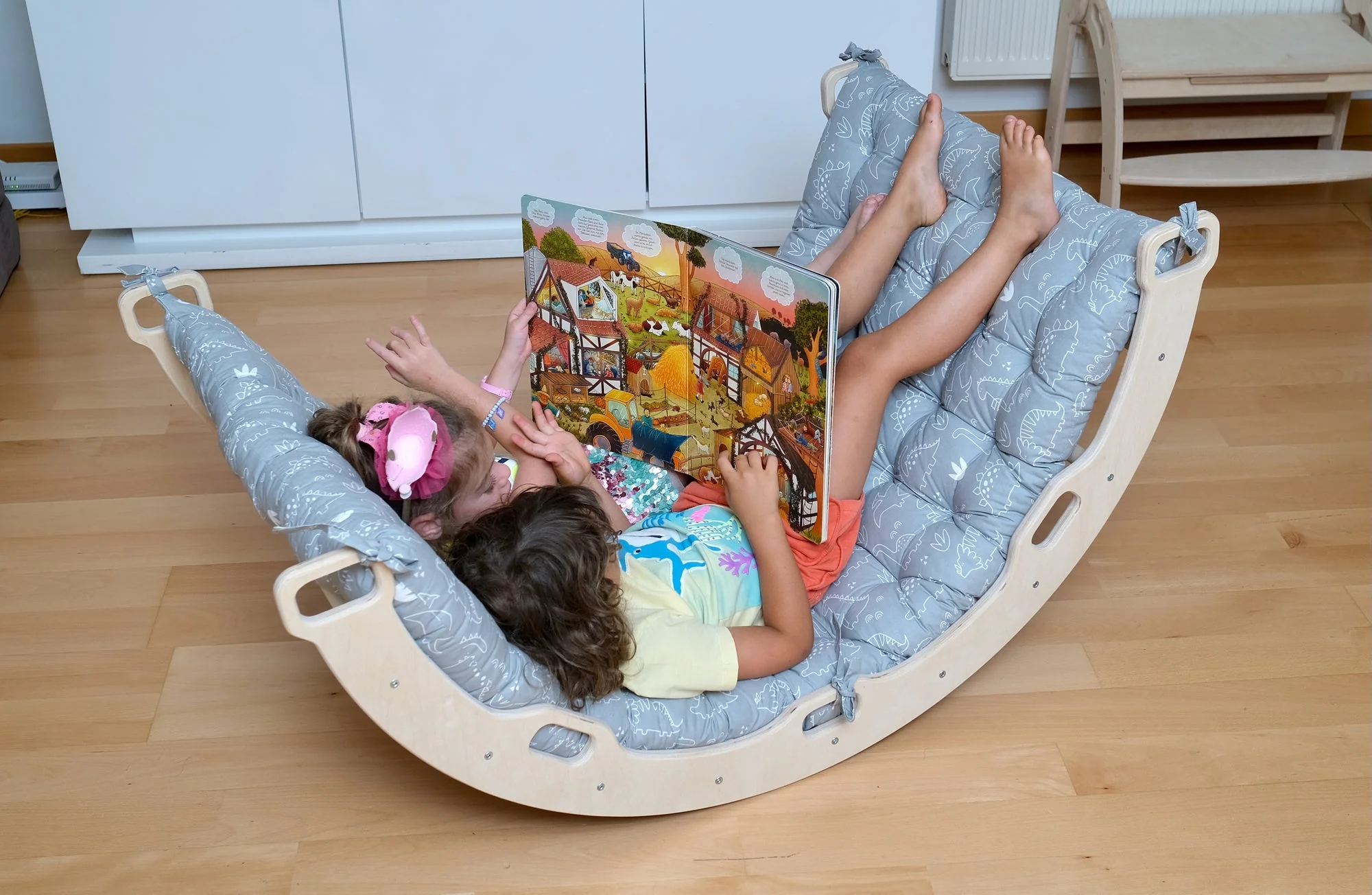 Montessori Arch/Rocker With Gray Dinosaur Pattern Pillow Set - Image 5