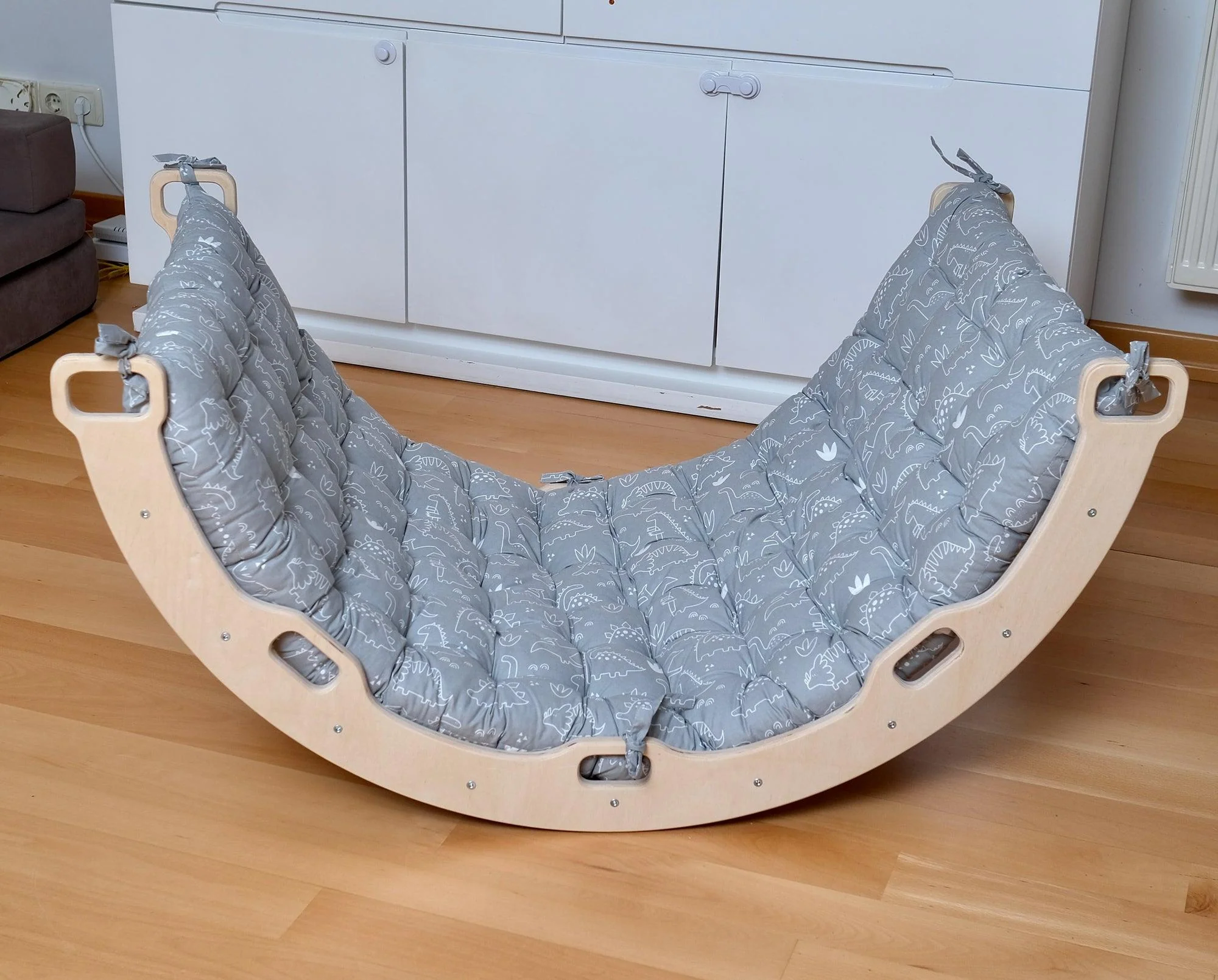 Montessori Arch/Rocker With Gray Dinosaur Pattern Pillow Set - Image 9
