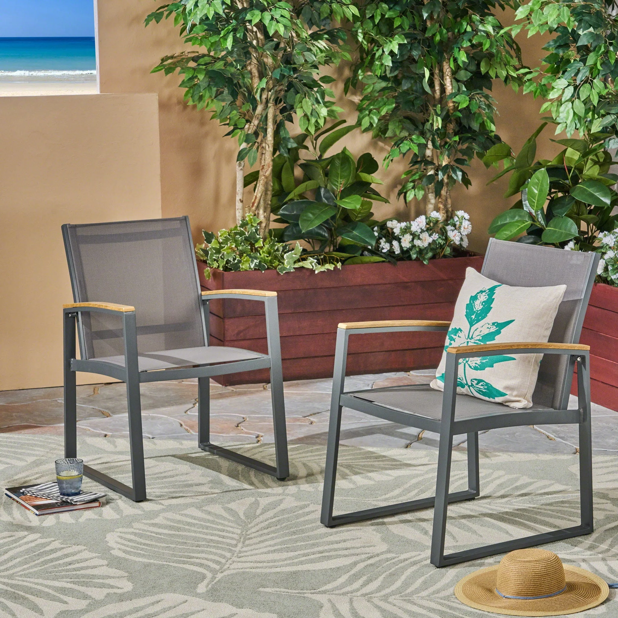 Aresha - Metal Outdoor Dining Armchair (Set of 2) - Gray - Image 2