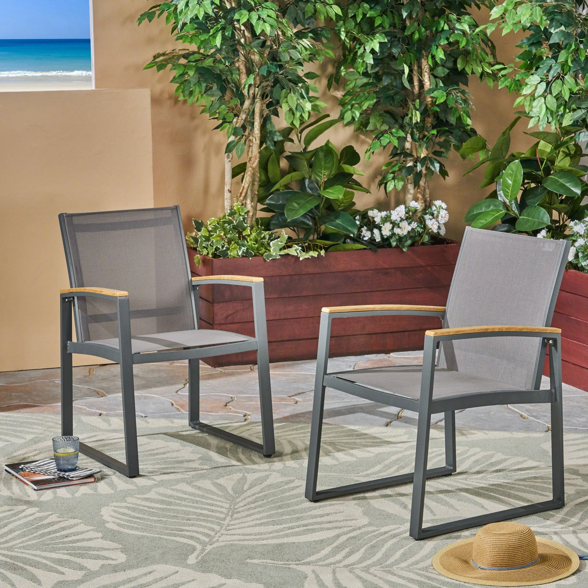 Aresha - Metal Outdoor Dining Armchair (Set of 2) - Gray - Image 4