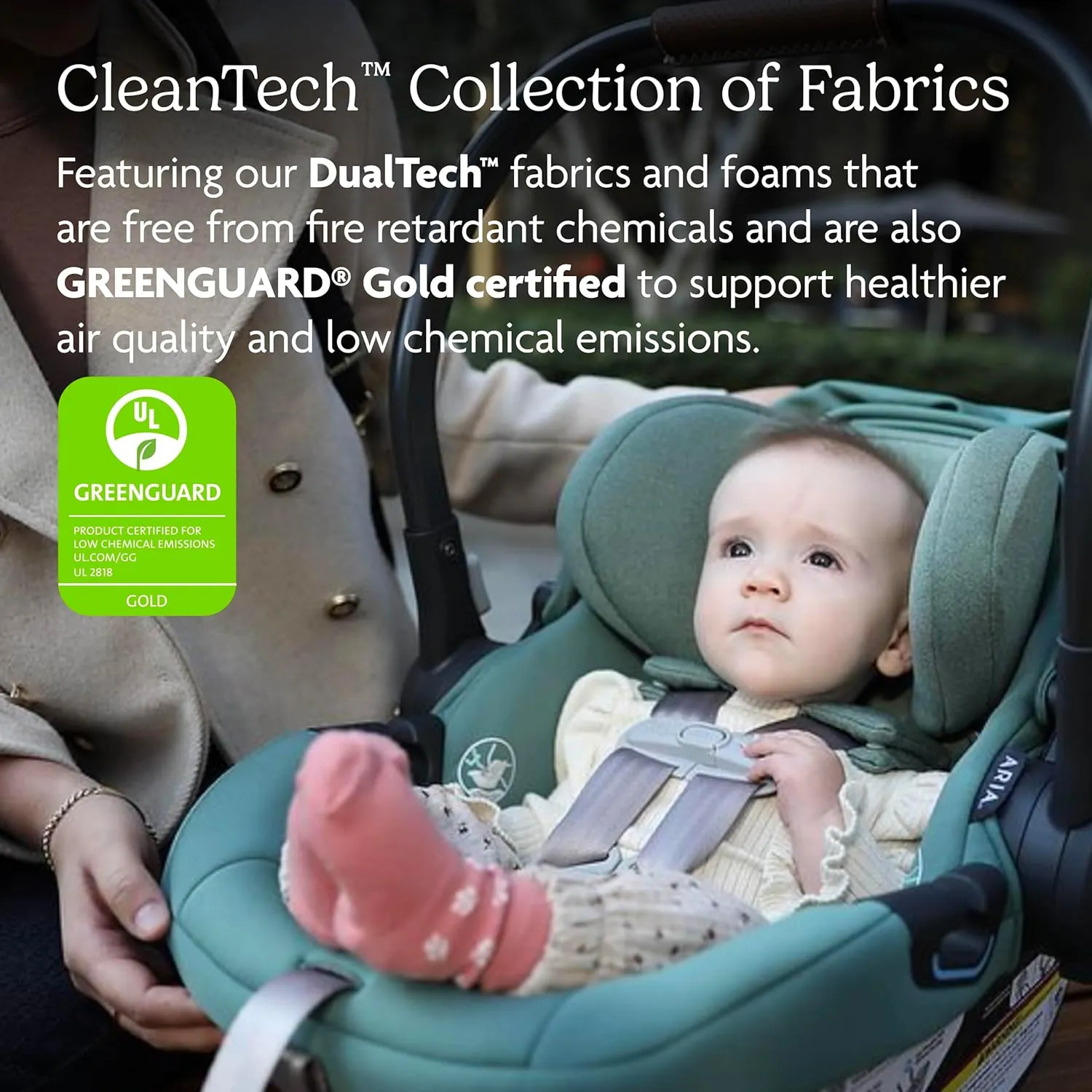 Aria Lightweight Infant Car Seat w Base - Oat Mélange/Chestnut Leather - Image 4