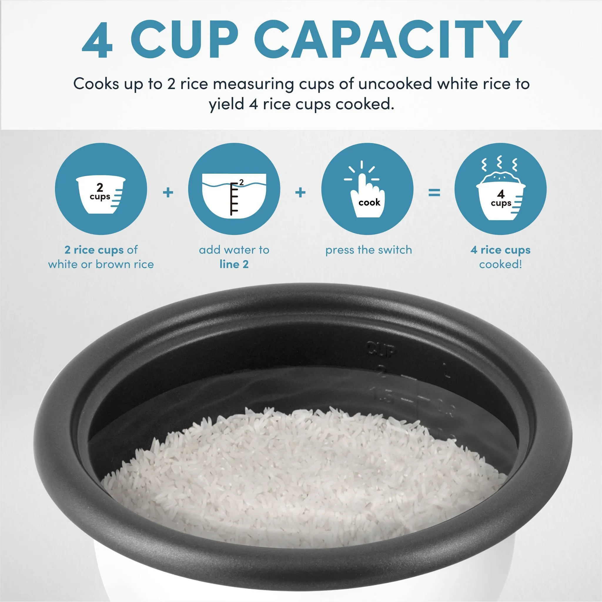 Aroma 4 Cup Pot Style Rice Cooker - White - Image 7