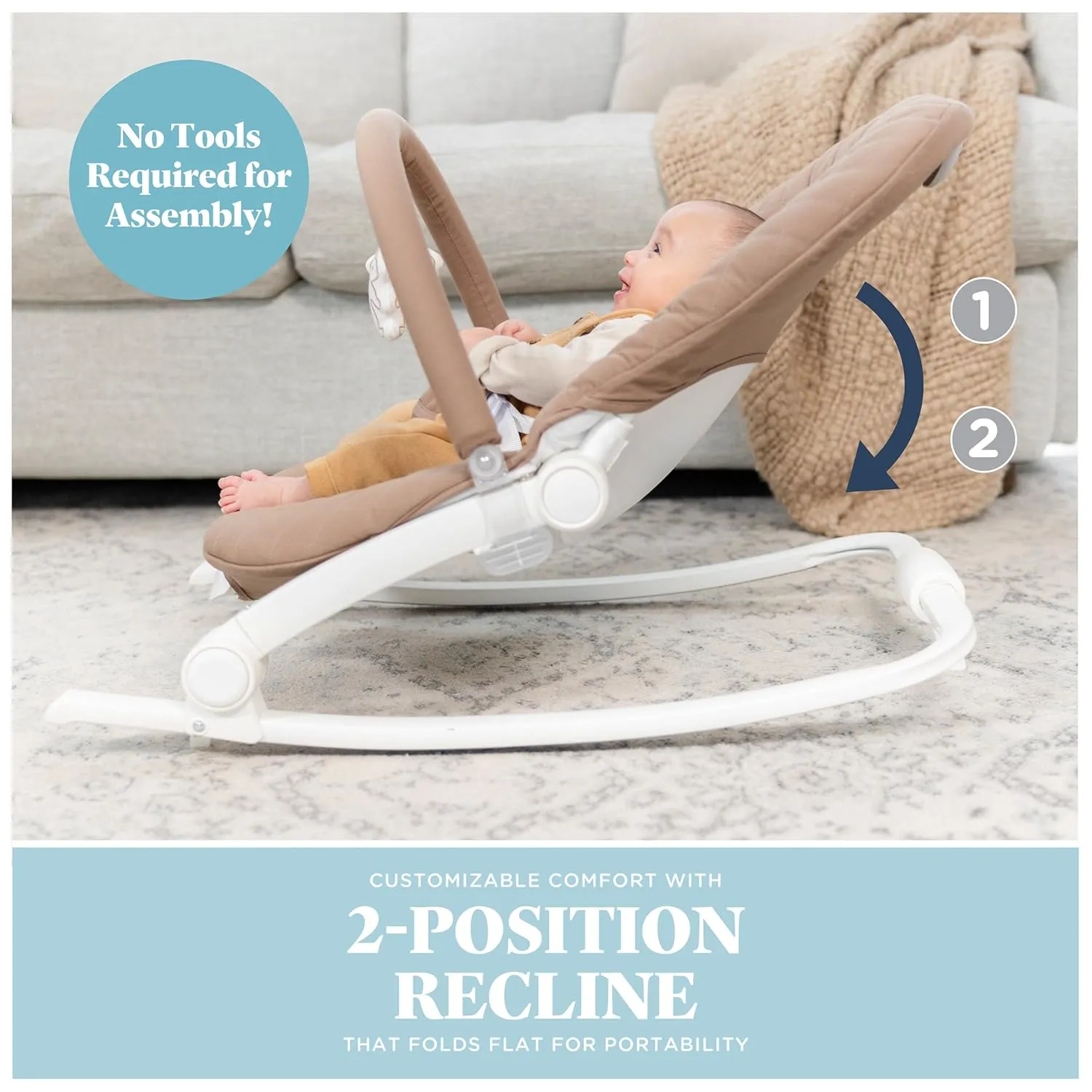 Aura Deluxe Organic Baby Bouncer & Rocker - Quilted Mocha - Image 5