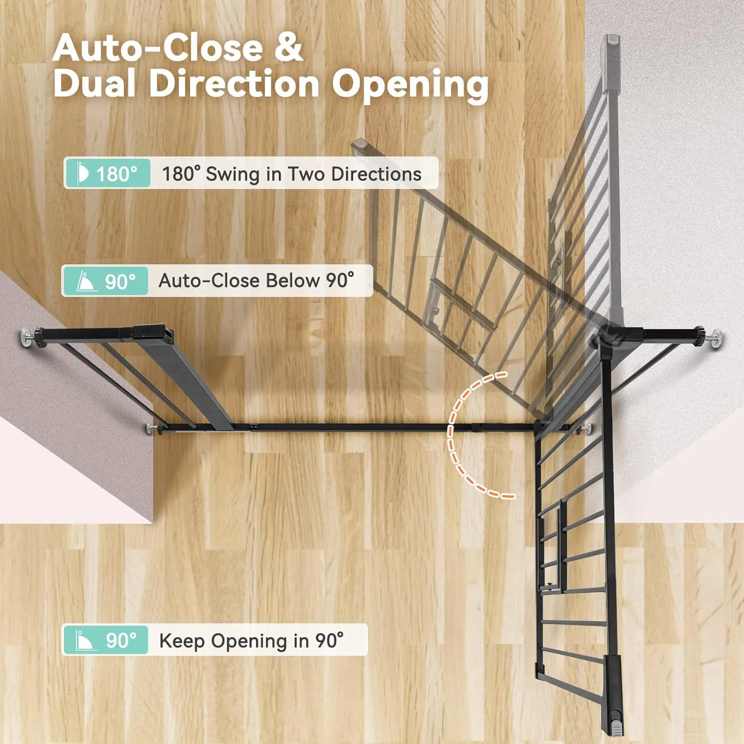 Auto Close Baby Gate, 29.5"-40.5" Extra Wide Black - Image 3