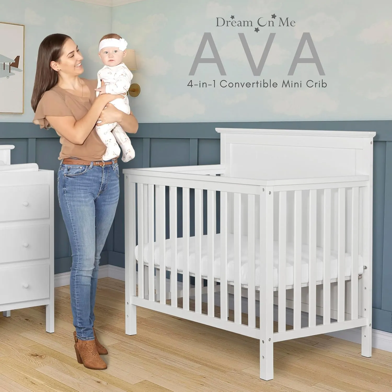 Ava 4-in-1 Convertible Mini Crib in White - Image 4