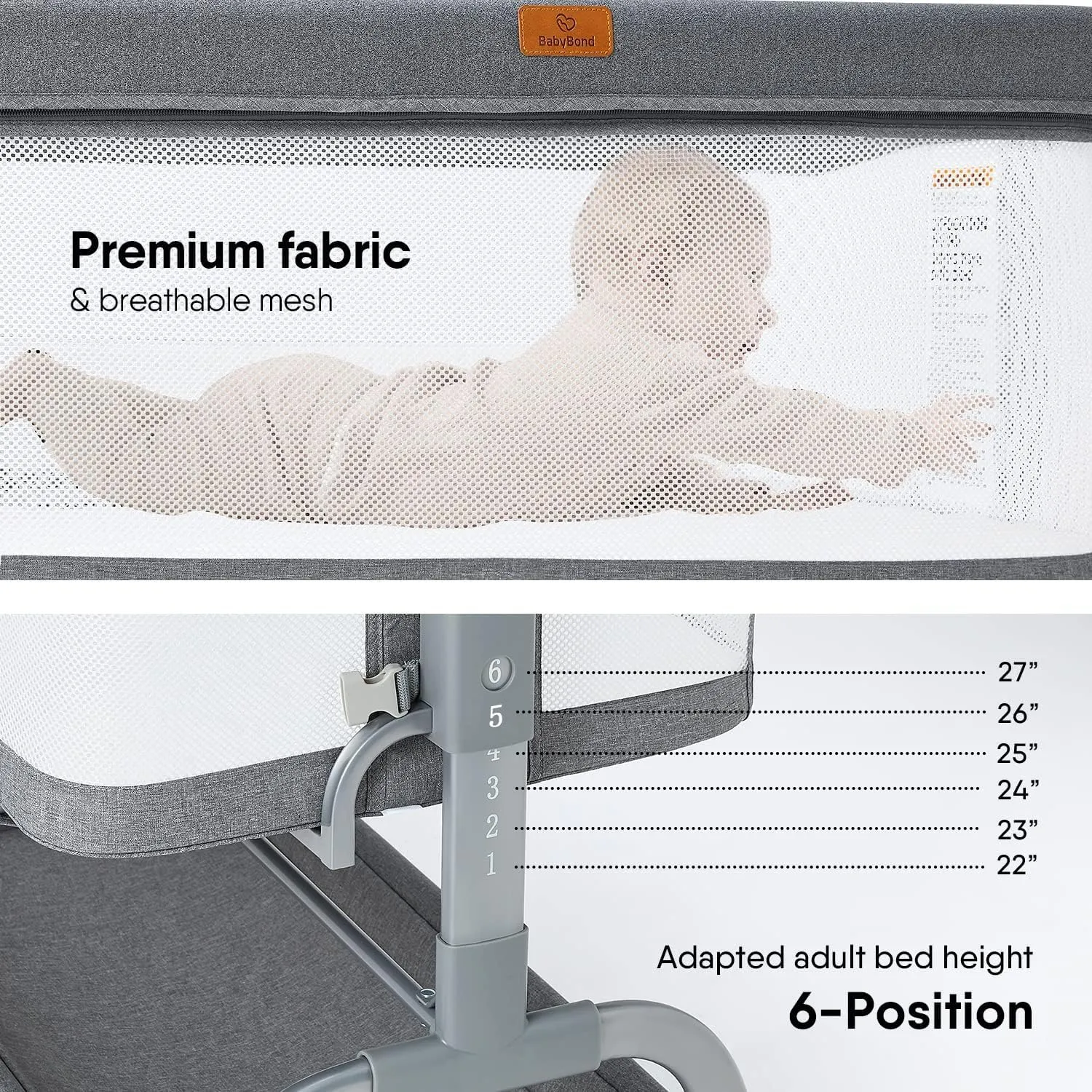 Baby Bassinet and Bedside sleeper, Grey - Image 3