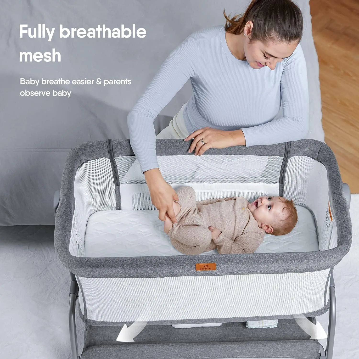 Baby Bassinet and Bedside sleeper, Grey - Image 4