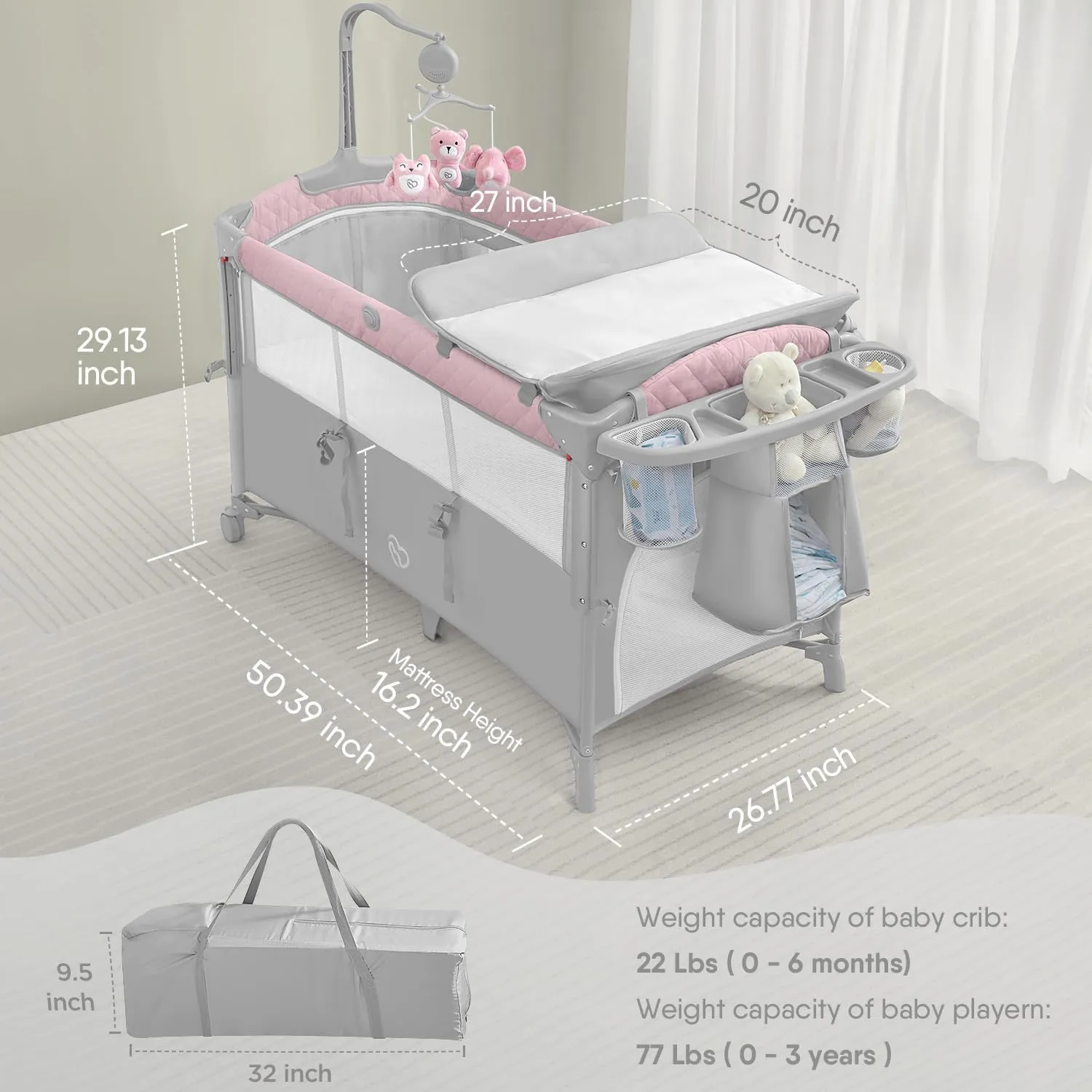 Baby Bassinet Bedside Crib - Pink - Image 5