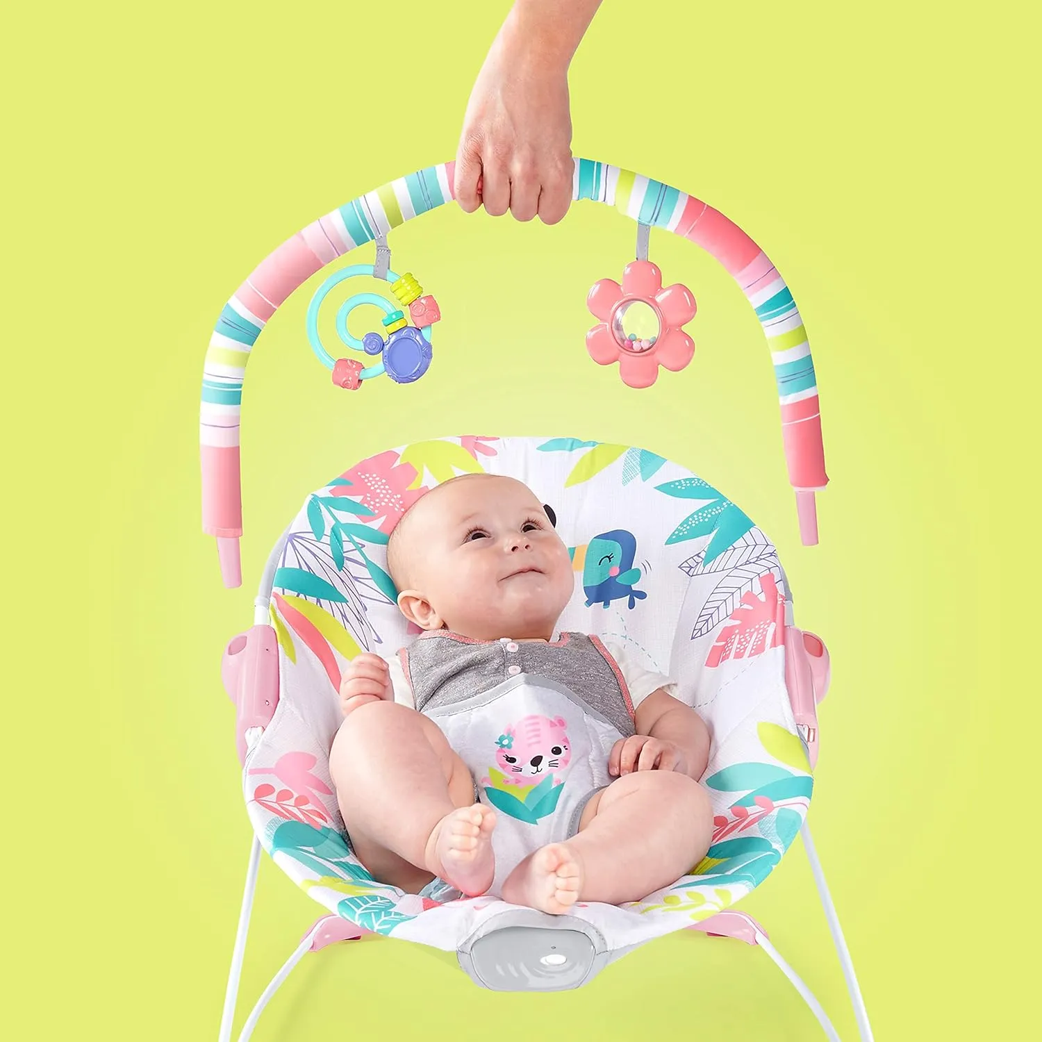 Baby Bouncer Soothing Vibrations Infant Seat -Flamingo Vibes, Pink - Image 5
