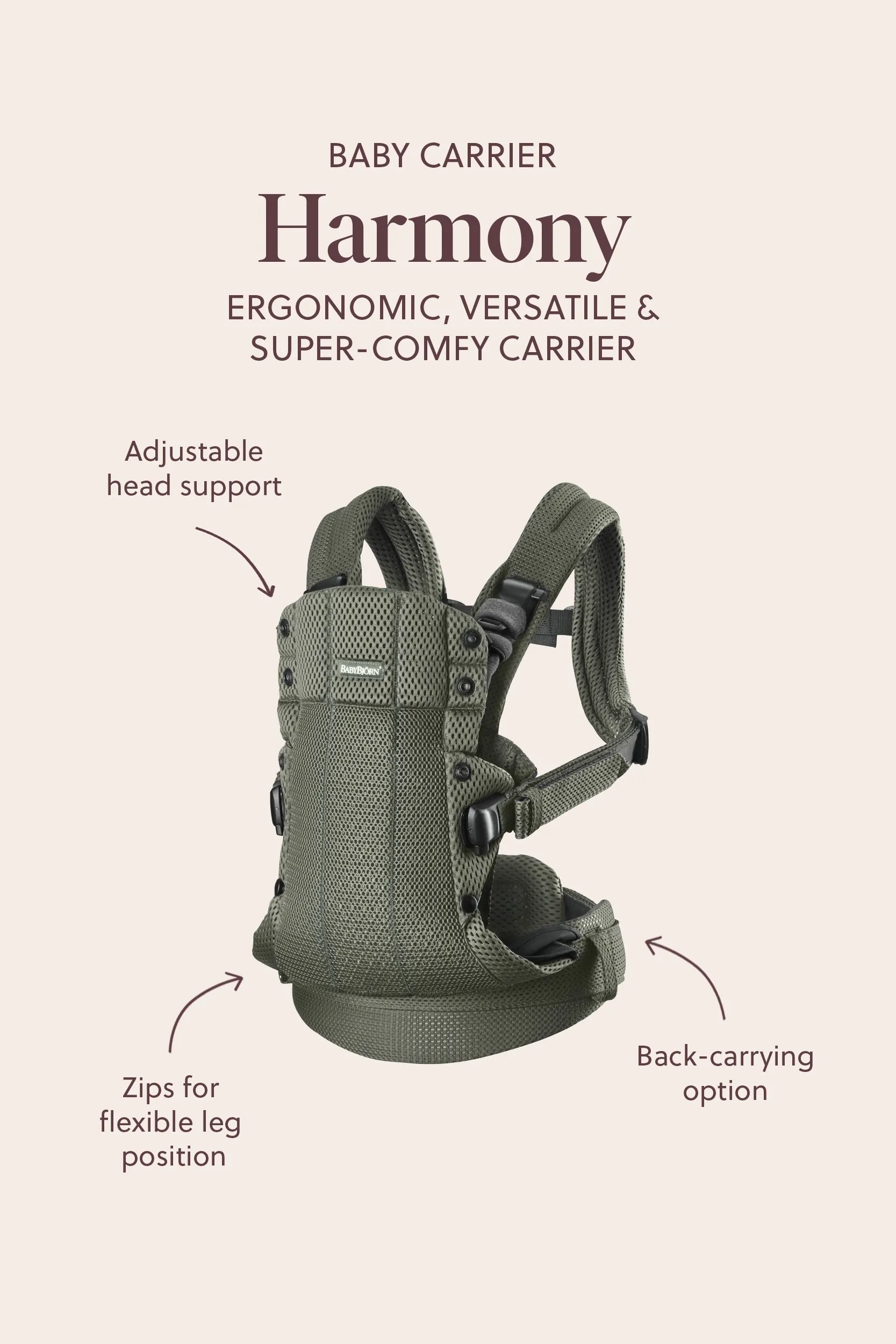 Baby Carrier Harmony 3D Mesh - Gray Beige - Image 2