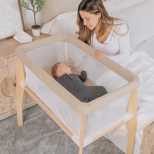 Baby Delight Heirloom Willow Wooden Bassinet | Bedside Sleeper & Baby Bassinet | 100% GOTS Certified Organic Cotton Fabric | Organic Oat - Image 2