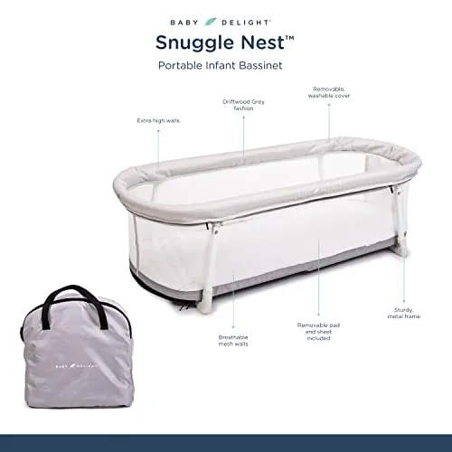 Baby Delight Snuggle Nest Bassinet, Portable Baby Bed, for Infants 0 – 5 Months, Driftwood Grey - Image 3