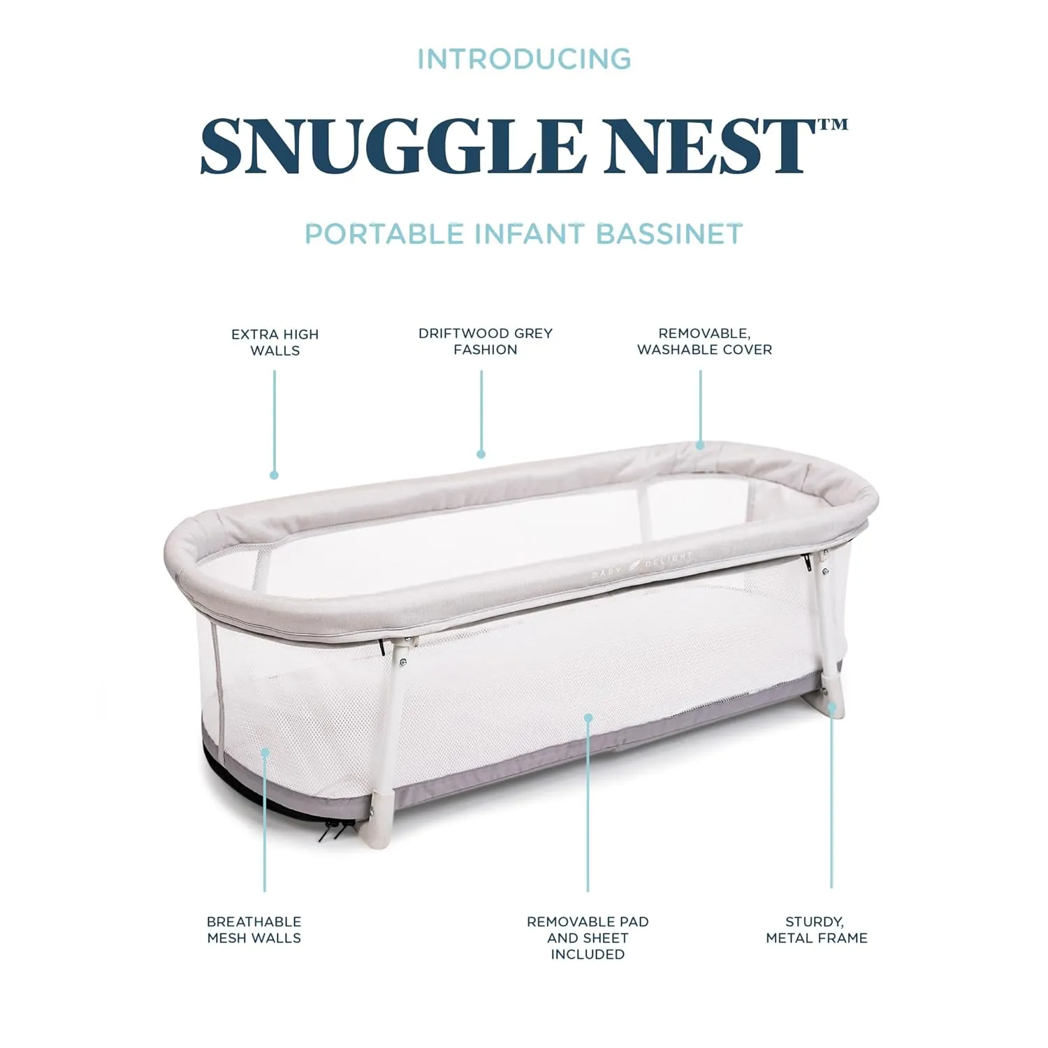 Baby Delight Snuggle Nest Bassinet, Portable Baby Bed, for Infants 0 – 5 Months, Driftwood Grey - Image 7
