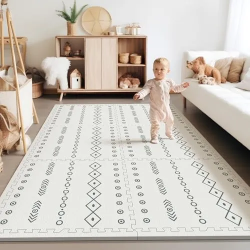 Baby Foam Play Mat, PIGLOG 72x48 Baby Crawling Mat, Floor Mats for Kids for Baby with Interlocking Floor Tiles, Toddler Play Mat for Indoor and Outdoor, Easy to Clean Playroom Floor Mat, Bohemia - Image 2