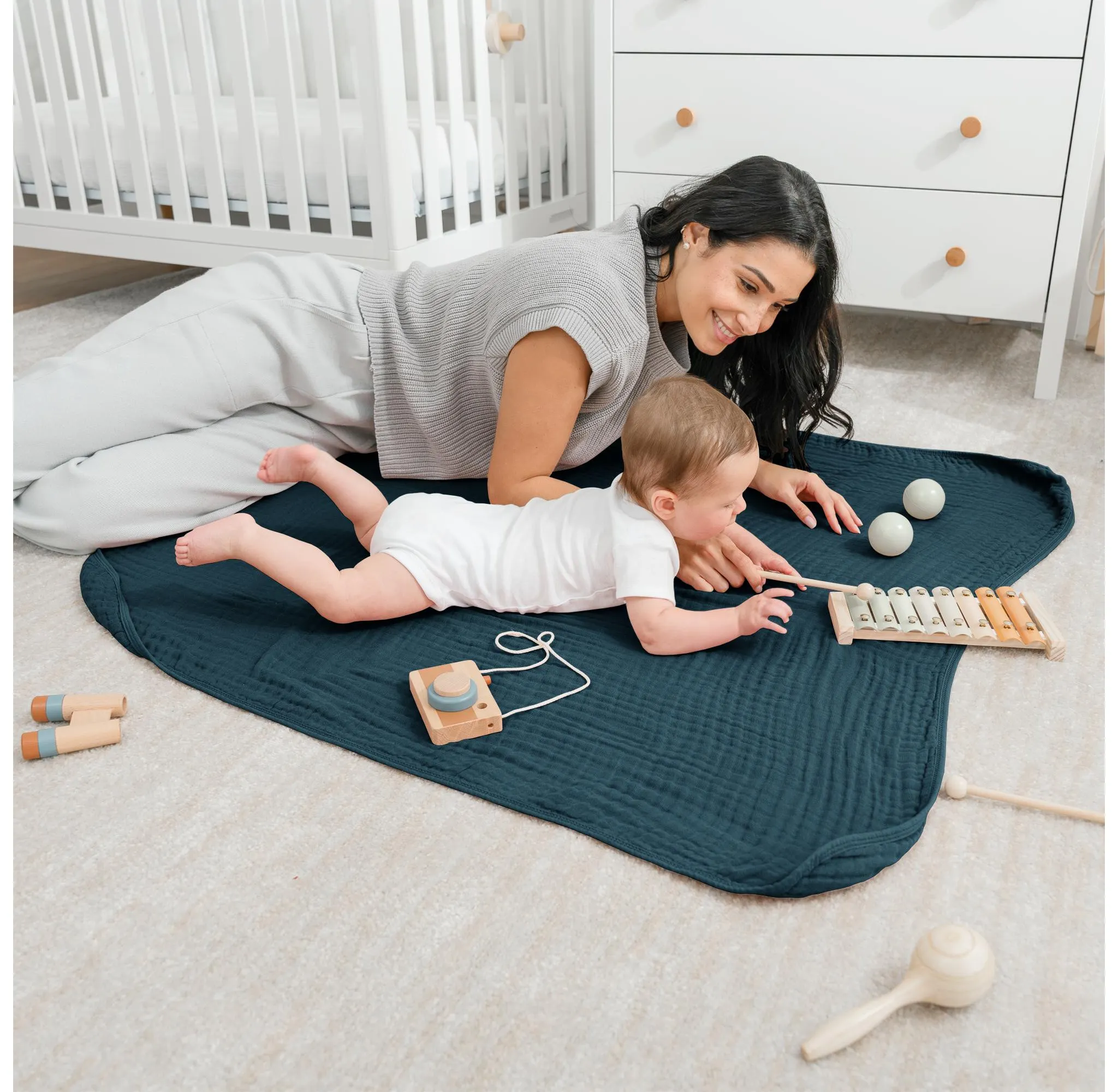 Baby Muslin Blanket, Large 40" X 40" By Comfy Cubs - Neptune - Image 2