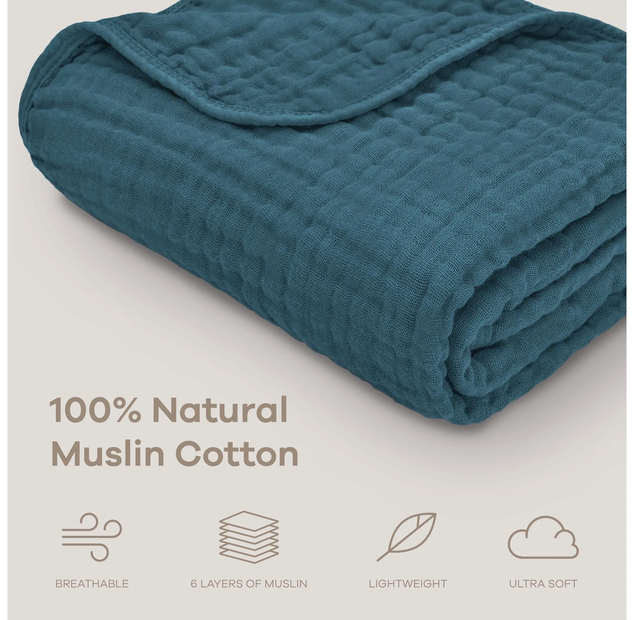 Baby Muslin Blanket, Large 40" X 40" By Comfy Cubs - Neptune - Image 3