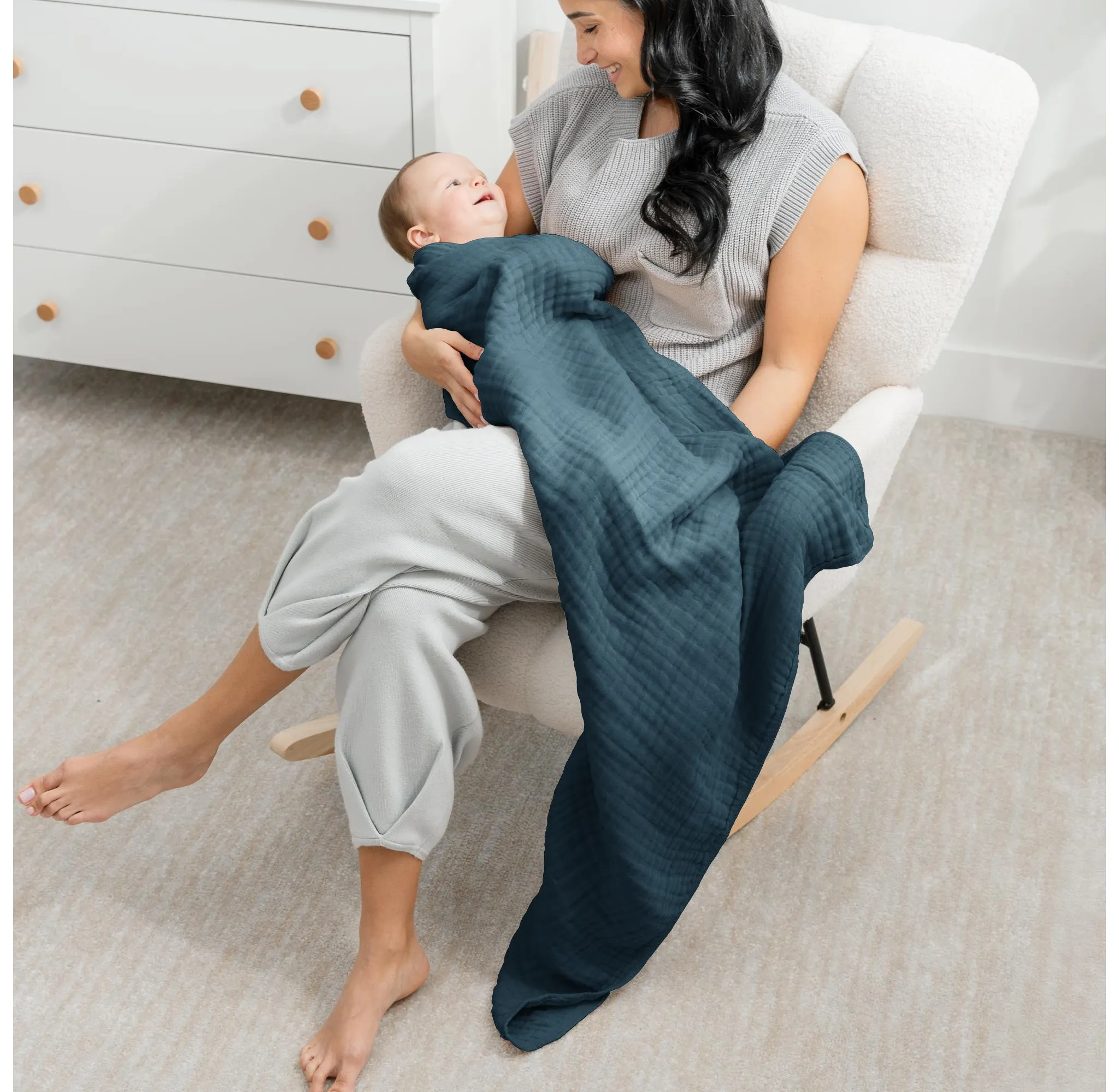 Baby Muslin Blanket, Large 40" X 40" By Comfy Cubs - Neptune - Image 5