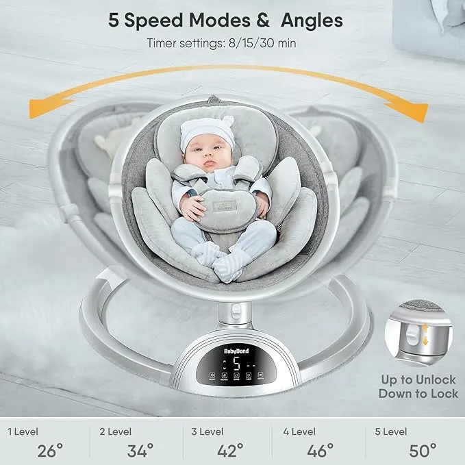 Baby Swings, Bluetooth Infant Swing with Music Speaker, 3 Seat Positions - Silver - Image 2