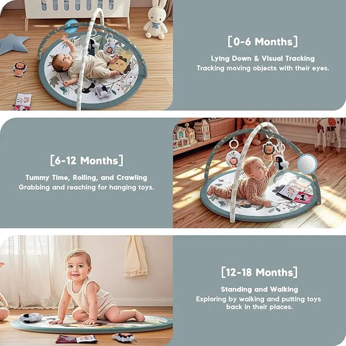Baby Tummy Time Play Mat, Baby Play Gym Mat with 6 Detachable Sensory Toys for Baby Activity Gym, Newborn Play Mat for Sensory Development and Motor Skills(Animal) - Image 3