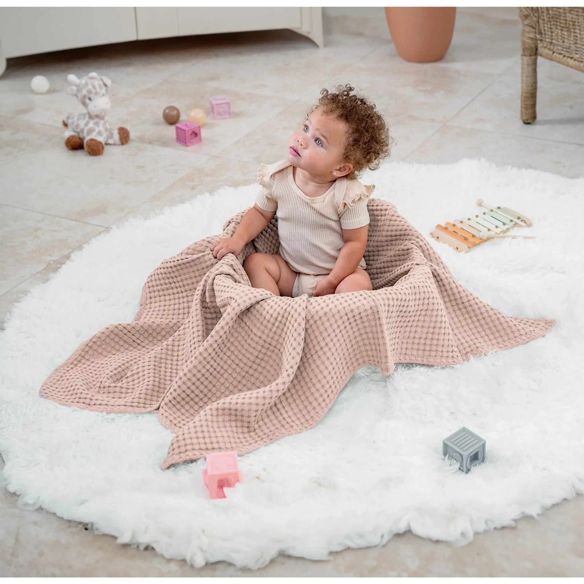 Baby Waffle Blanket, 40" X 40" By Comfy Cubs - Blush - Image 5