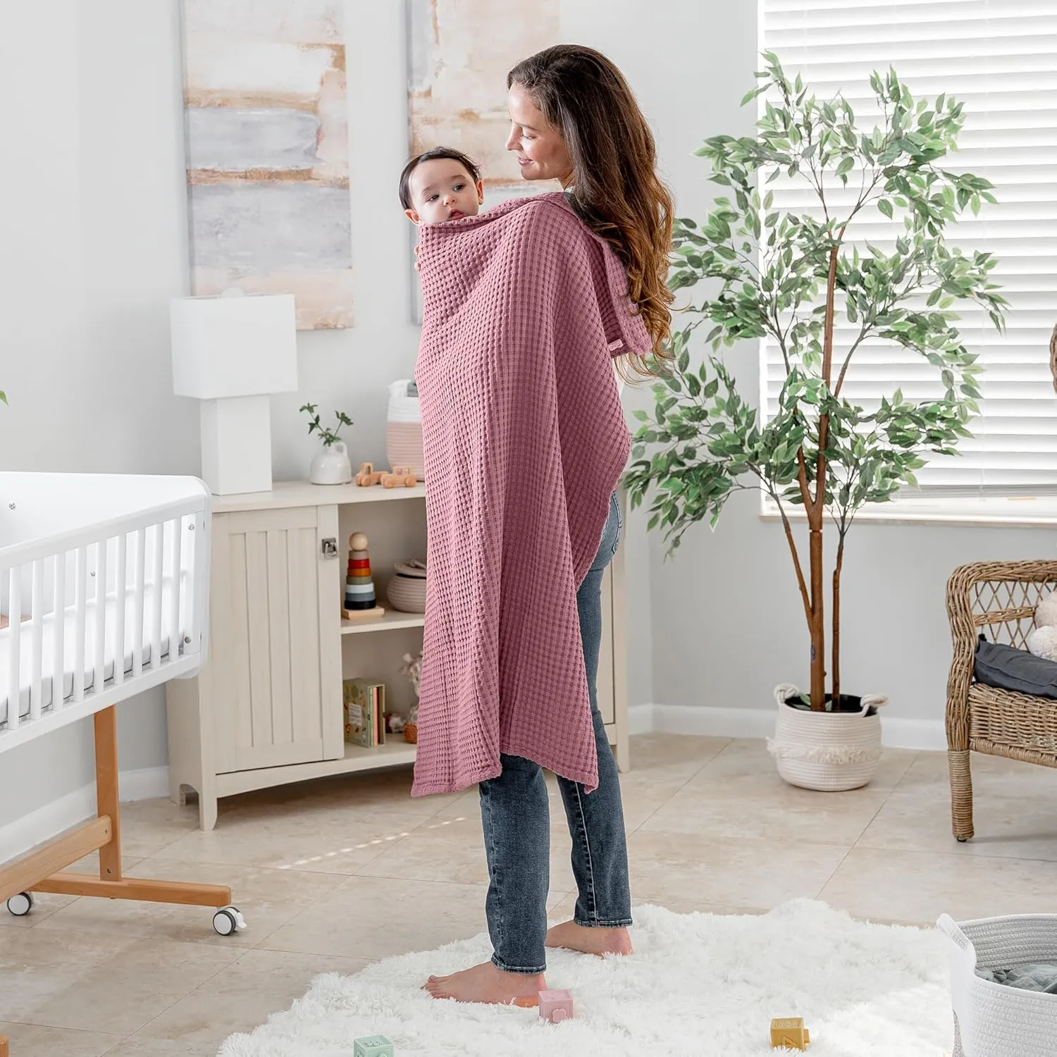 Baby Waffle Blanket, 40" X 40" By Comfy Cubs - Mauve - Image 5