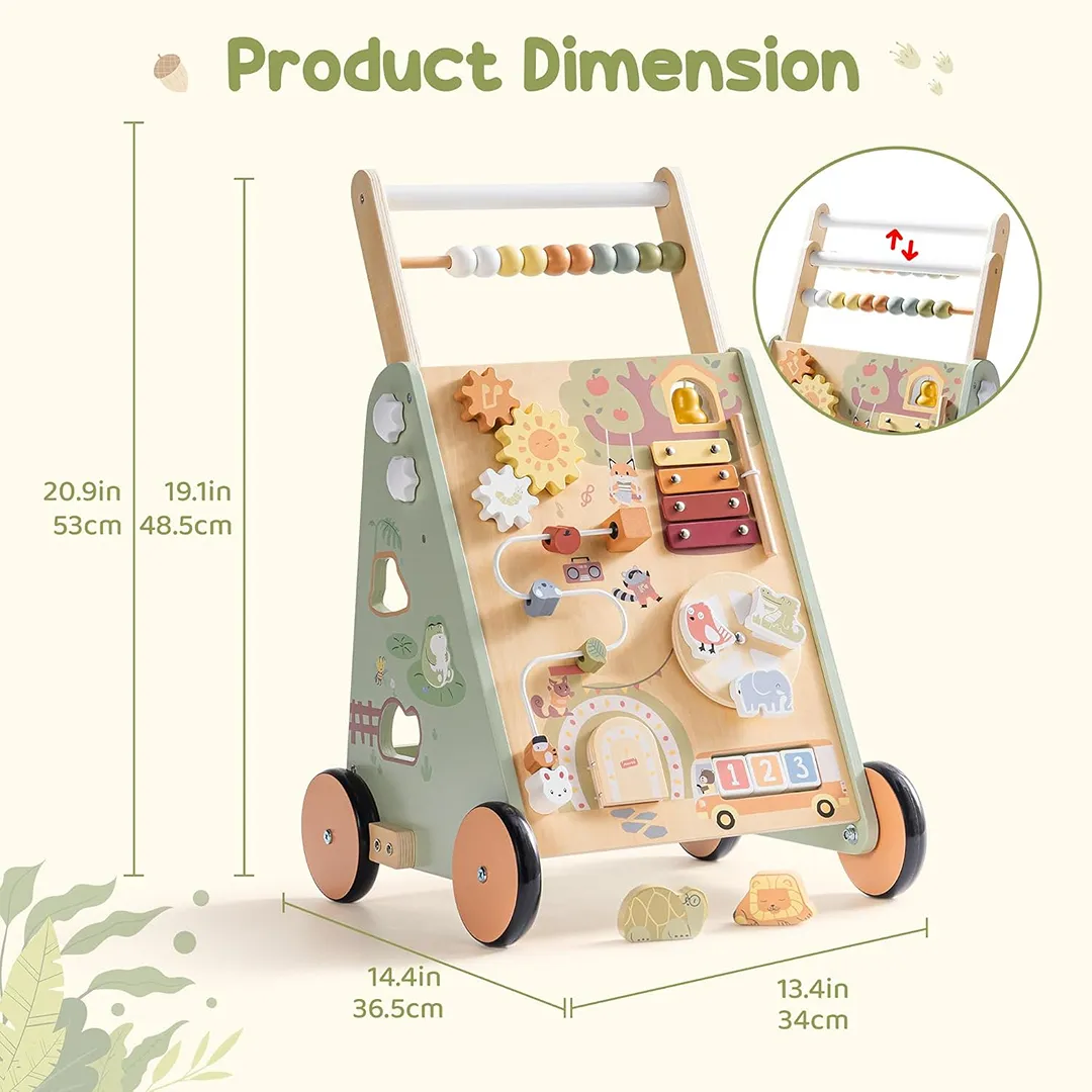 Baby Walking Toy, Adjustable Speed & Height Wooden Baby Walker Push Toy, Montessori - Image 2