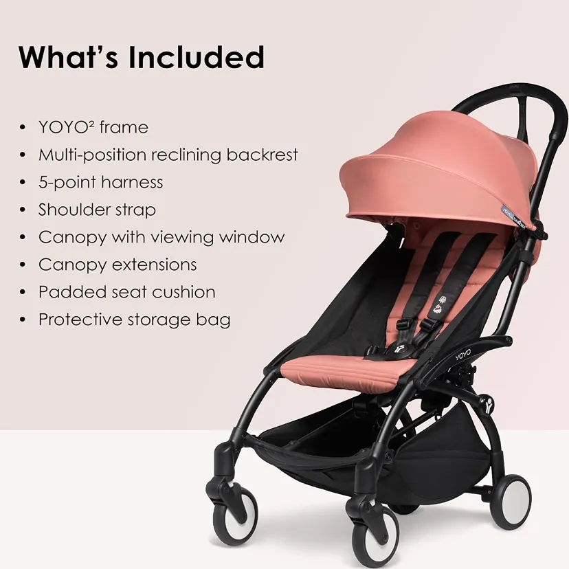YOYO2 Stroller - White Frame, Ginger Seat Cushion + Matching Canopy - Image 3