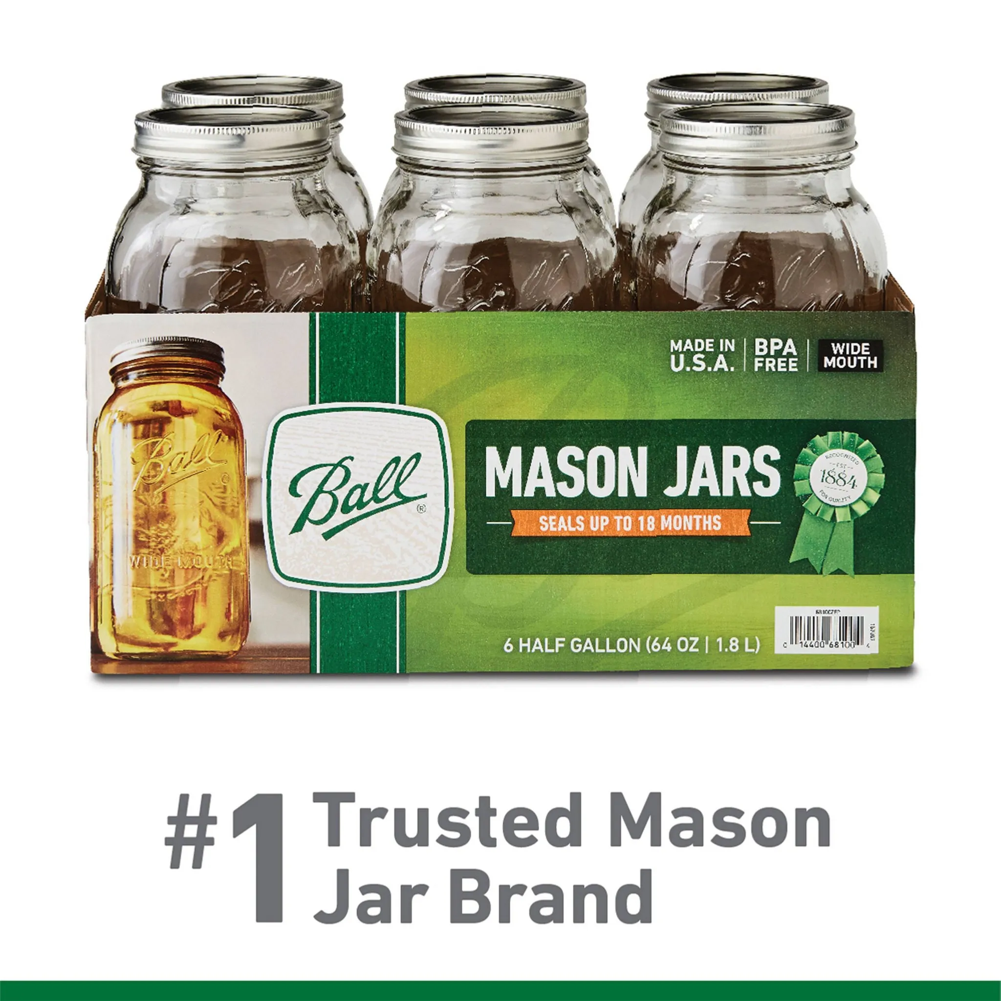 Ball 64oz 6pk Glass Wide Mouth Mason Jar with Lid and Band - Image 2