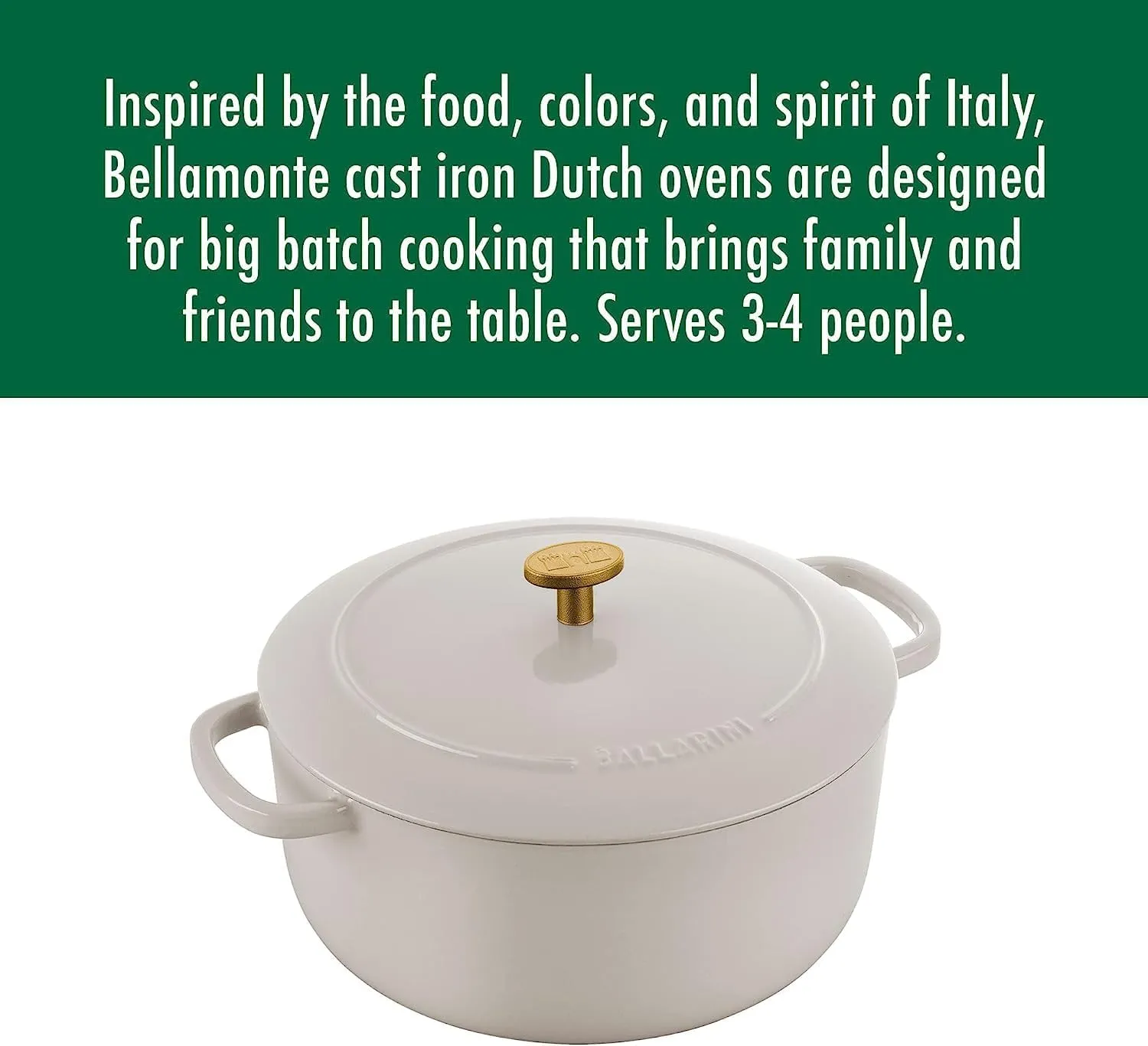 Ballarini Cast Iron Dutch Oven - Round 4.25 Qt - Crema White - Image 2