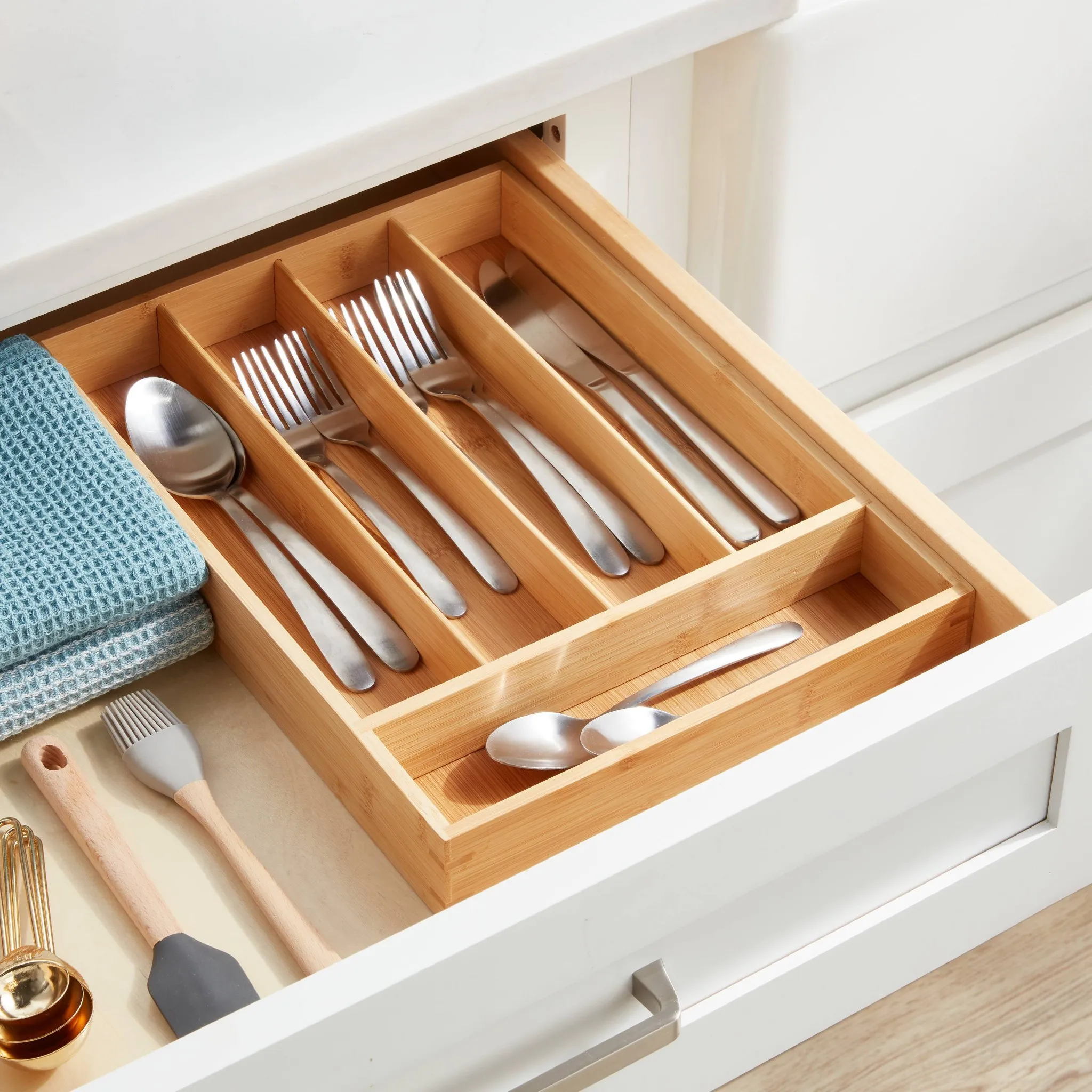 Bamboo 5 Compartment Flatware Drawer Organizer Brown - Image 2