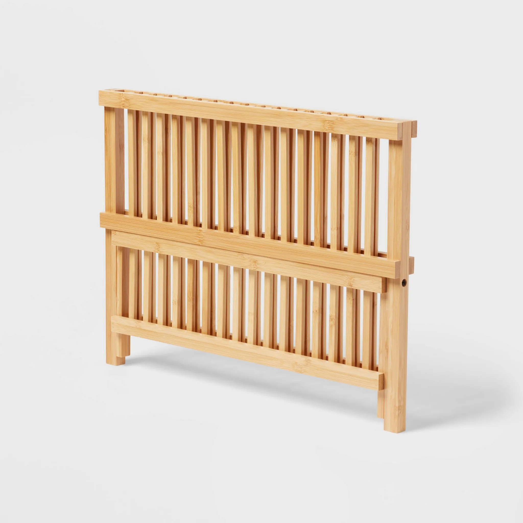 Bamboo Dish Drying Rack - Freestanding Varnished Design With Storage Folding Capability - Image 4