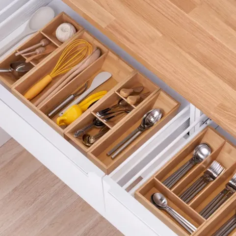 Bamboo Drawer Organizer Set - Natural Wood