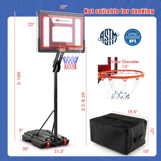 Basketball Hoop With 5-10 Feet Adjustable Height for Indoor Outdoor - Image 5