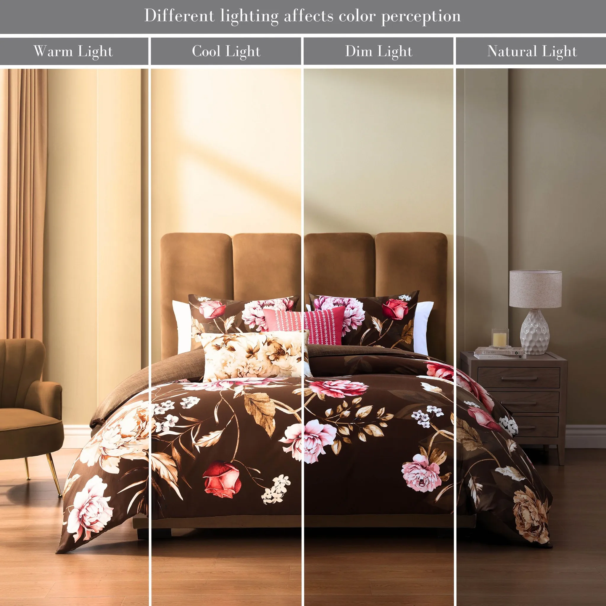 Bebejan Floral Garden on Mocha 5 Piece Reversible Comforter Set - King - Image 9