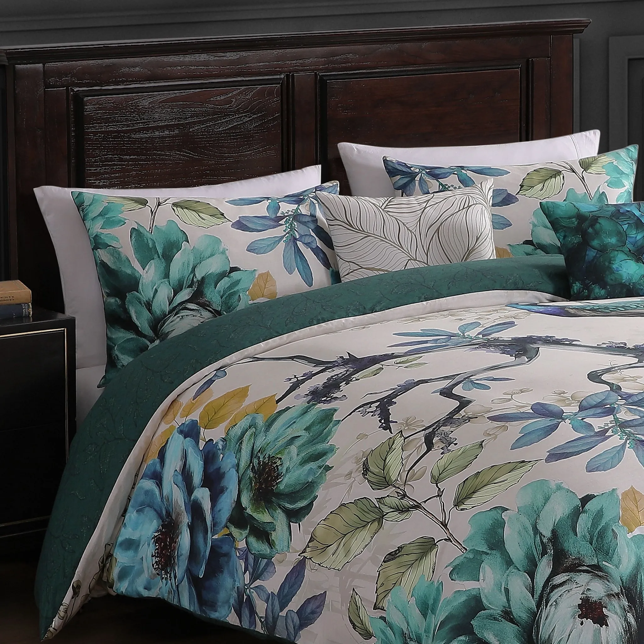 Bebejan Peacock Jardin 5 Piece Reversible Comforter Set - King - Image 3