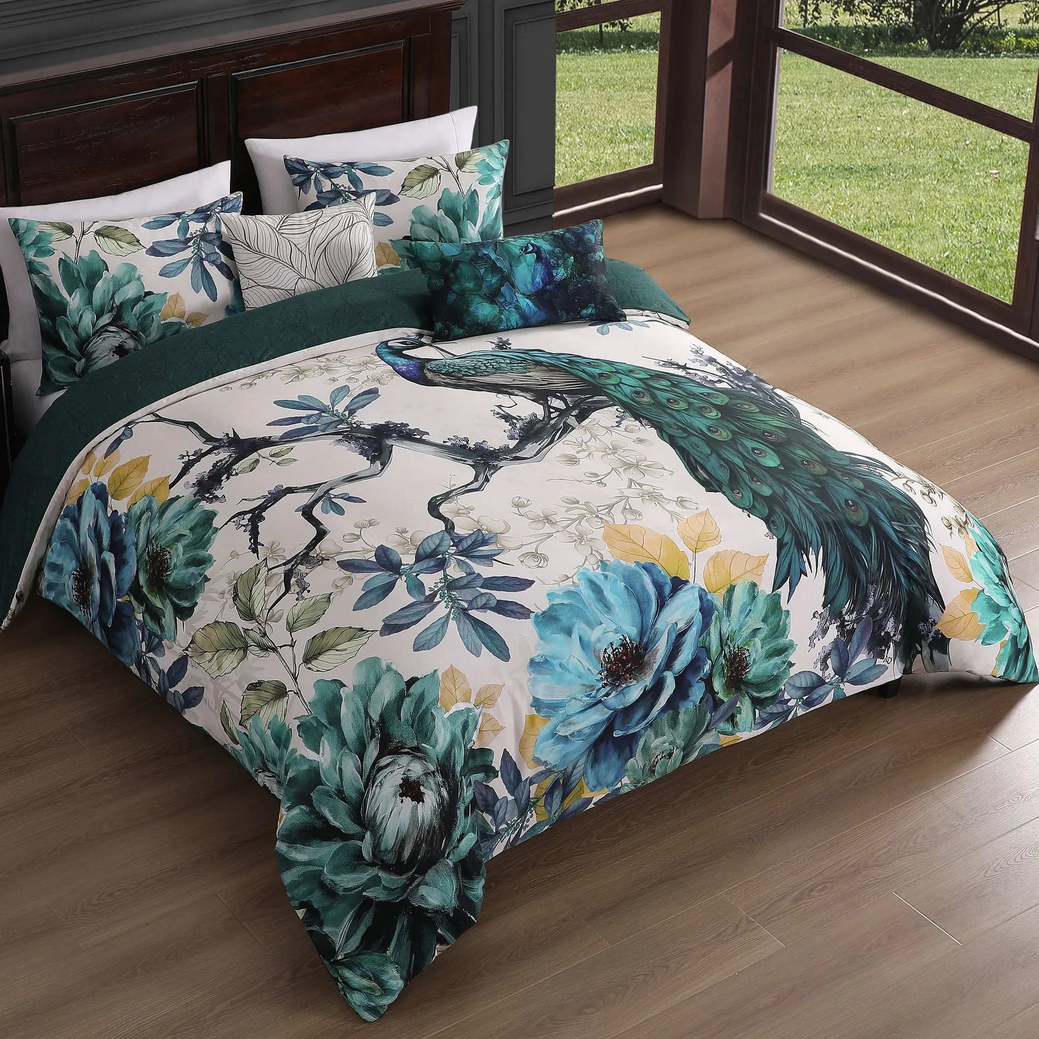 Bebejan Peacock Jardin 5 Piece Reversible Comforter Set - King - Image 6