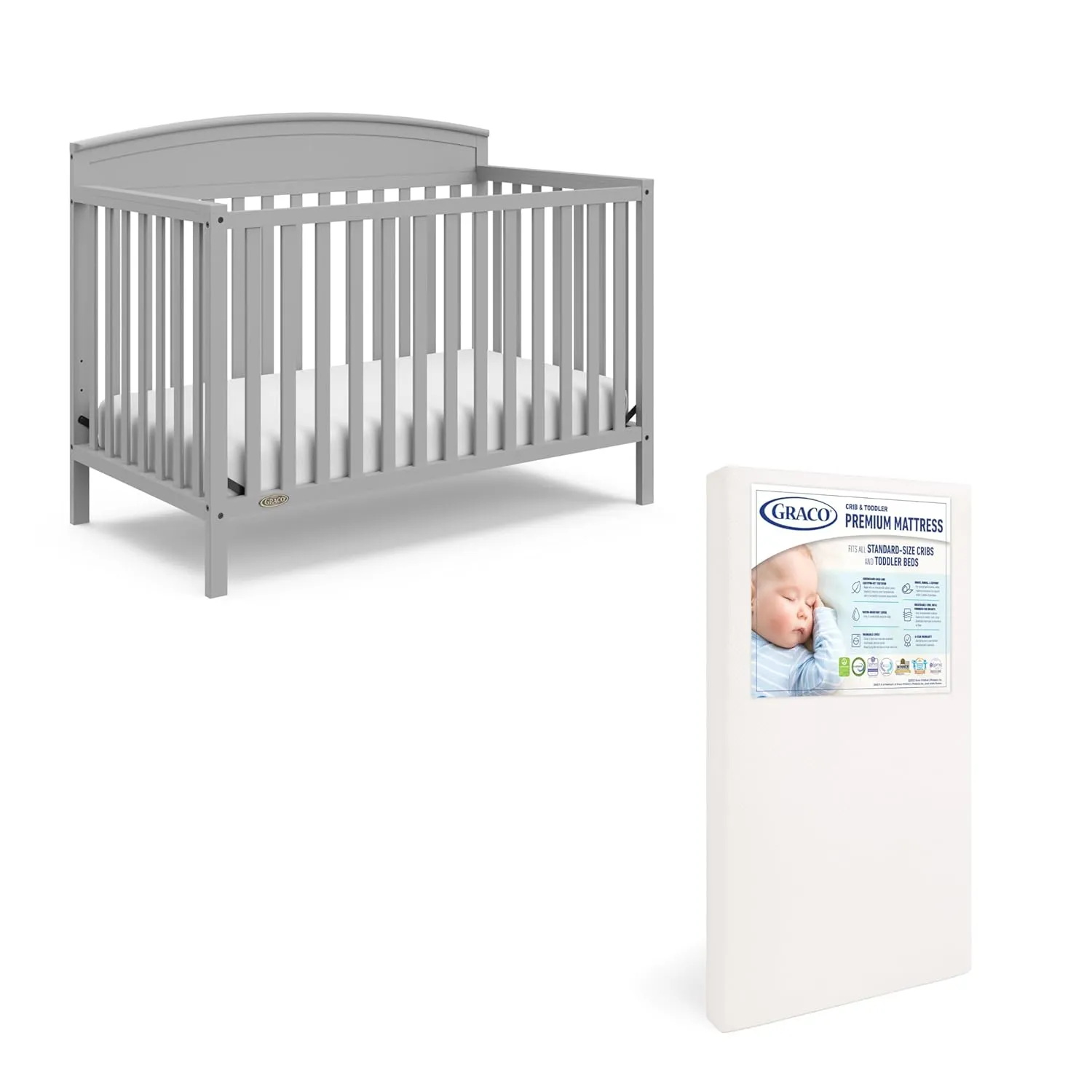 Benton 5 in 1 Convertible Crib with Premium Foam Crib and Toddler Mattress Included - Grey