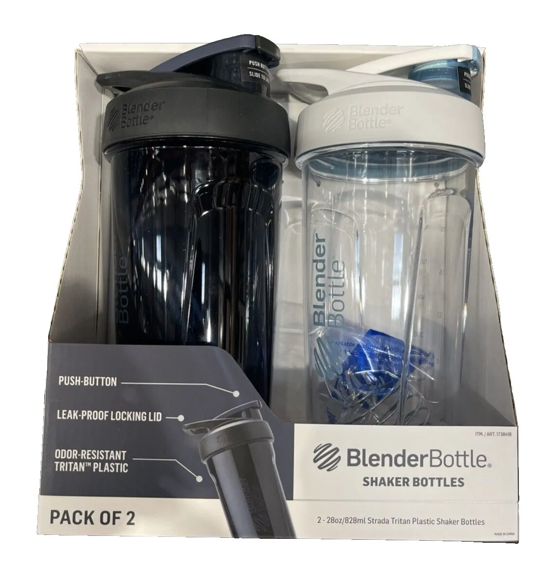 Blender Bottle Strada Shaker Bottle 28 Ounce - Black/White (2 Count) - Image 3