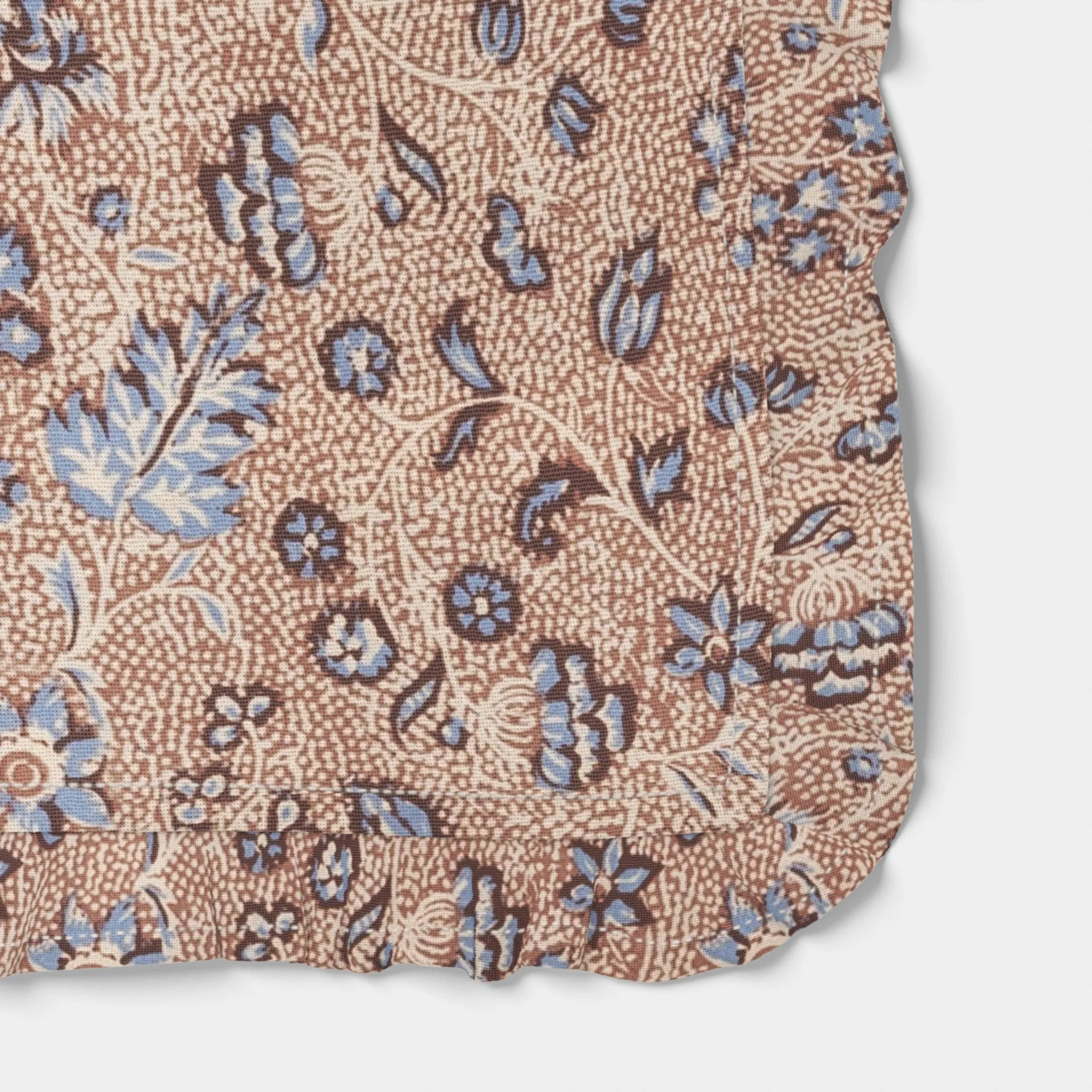 Block Print Ruffle Tablecloth - Blue and Brown - Image 3