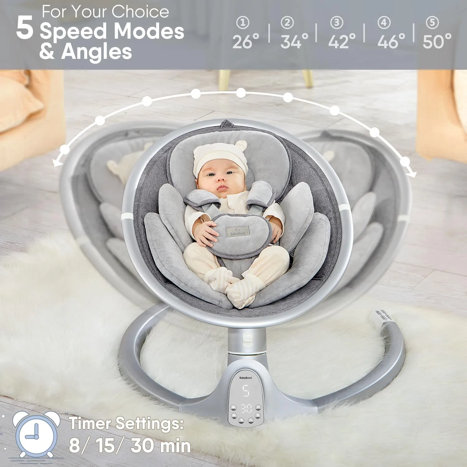 Bluetooth Infant Swing, Aluminum Grey - Image 2