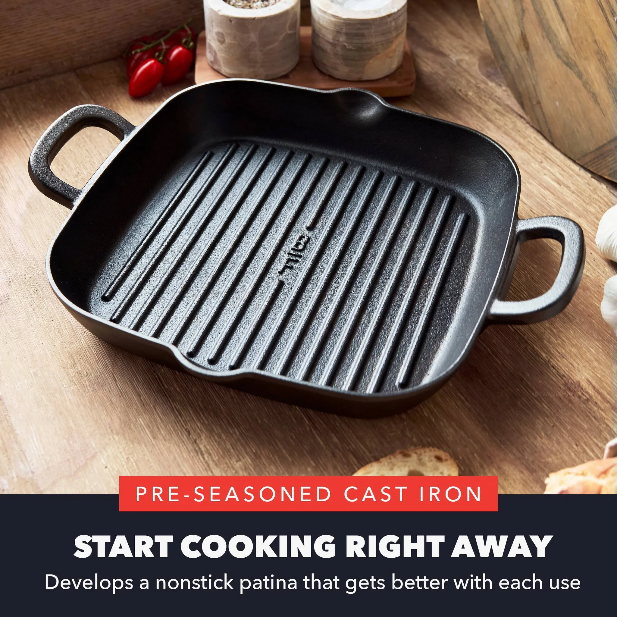 Bobby Flay 11" Cast Iron Square Grill with Dual Handles and Spouts - Image 2
