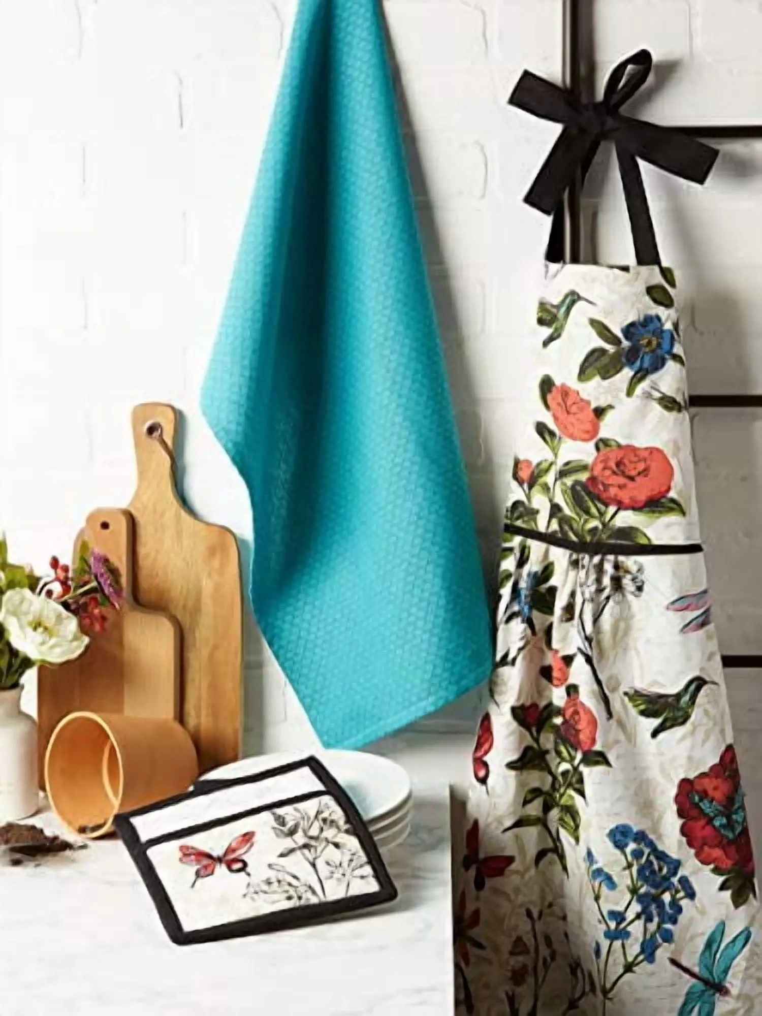Botanical Print Kitchen Textiles Set - Hummingbird Botanicals - Image 2