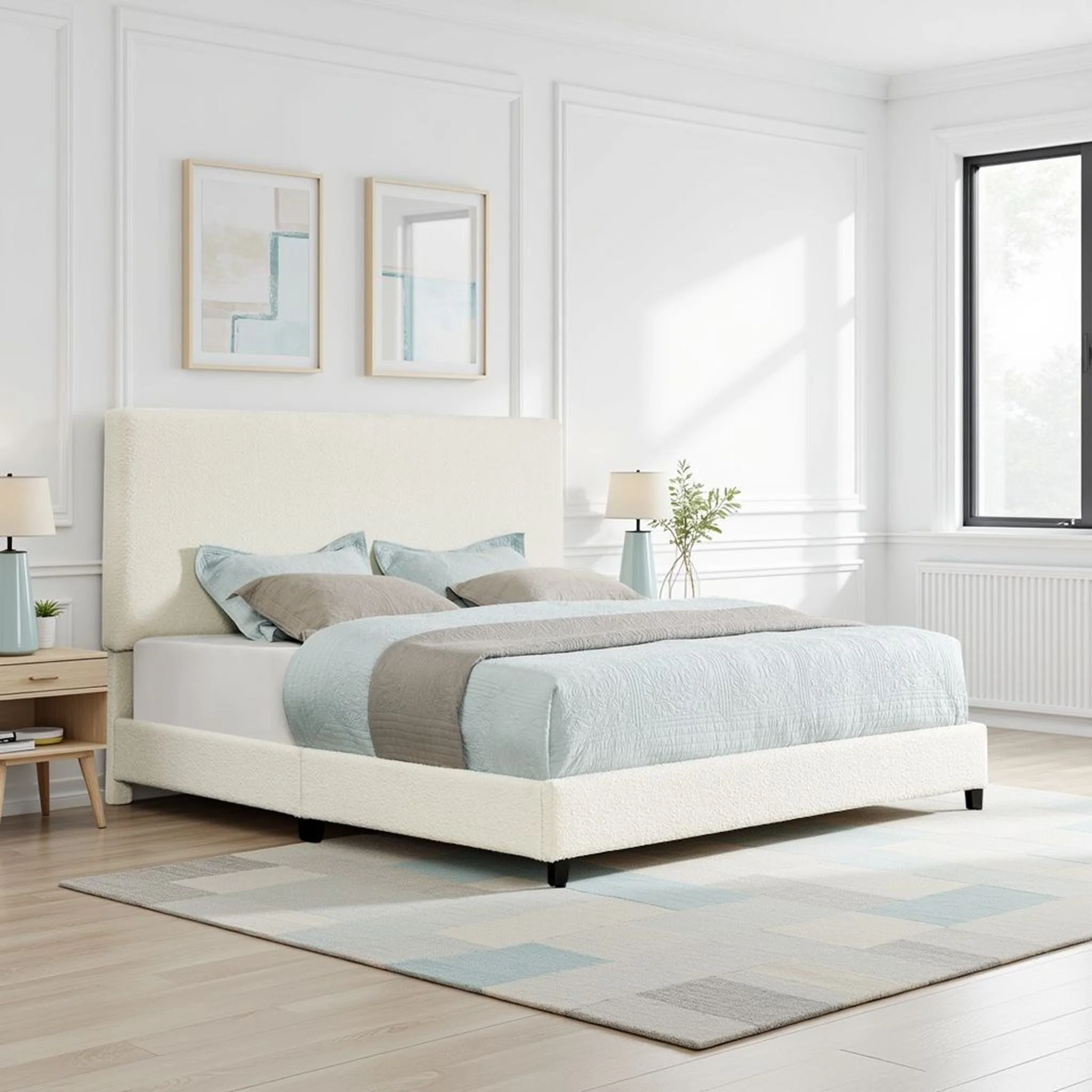 Boucle Upholstered Platform Bed - Image 4