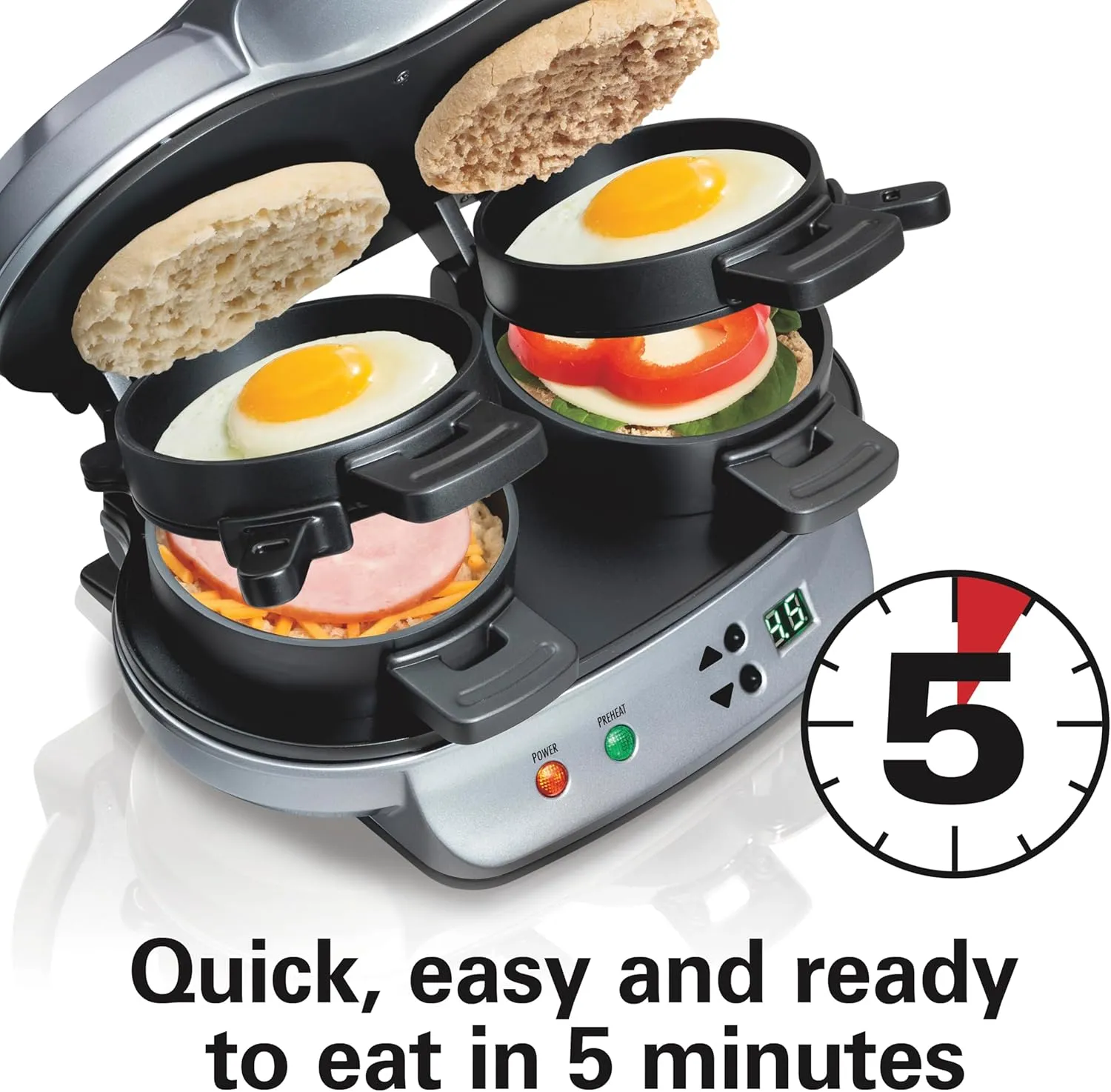 Breakfast Sandwich Maker - Silver - Image 6