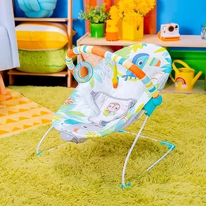 Rainforest Vibes 3-Point Harness Vibrating Baby Bouncer with -Toy bar - Image 6