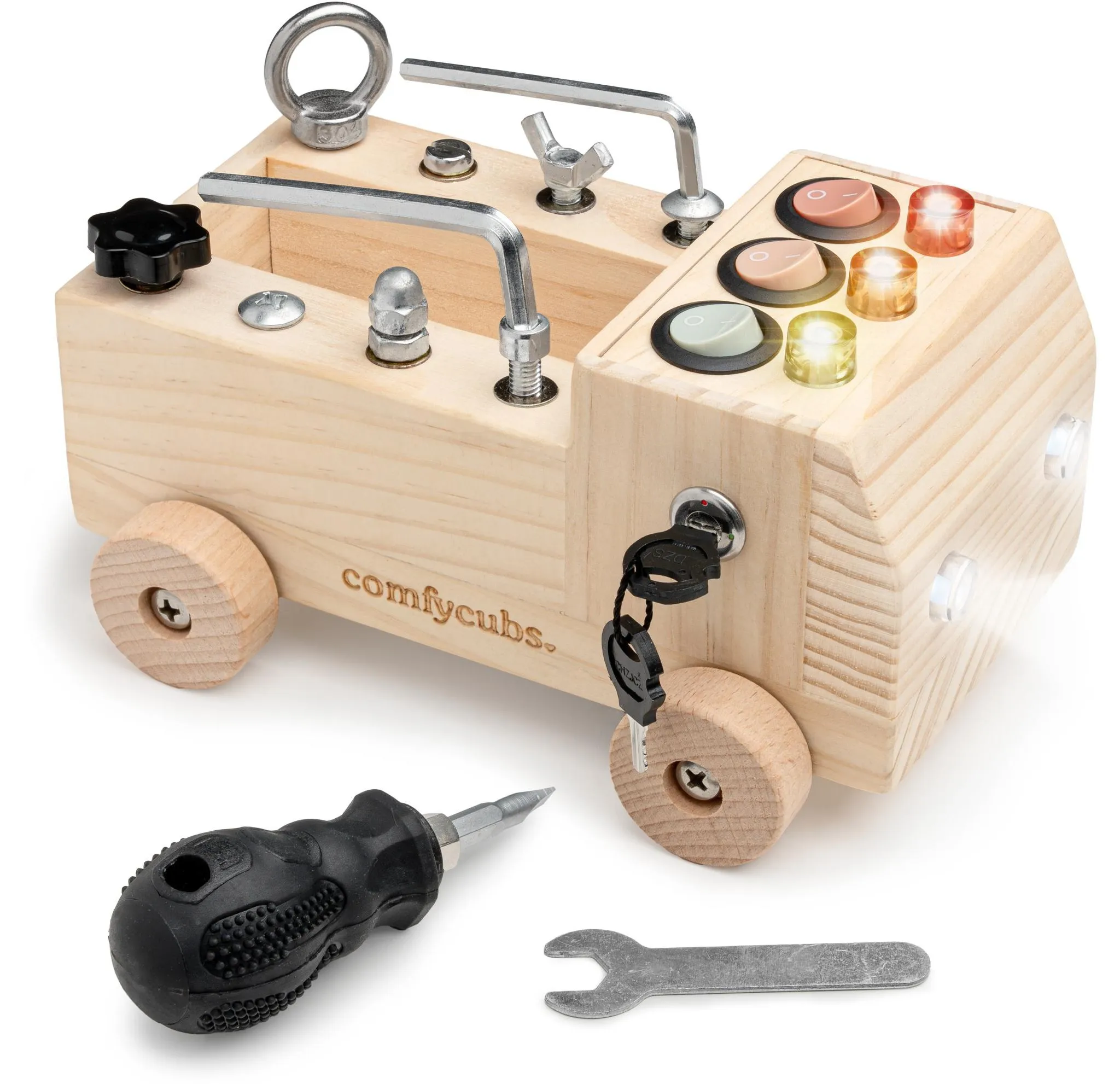 Busy Board Truck Toy Set for Kids 3+ - Natural Wood